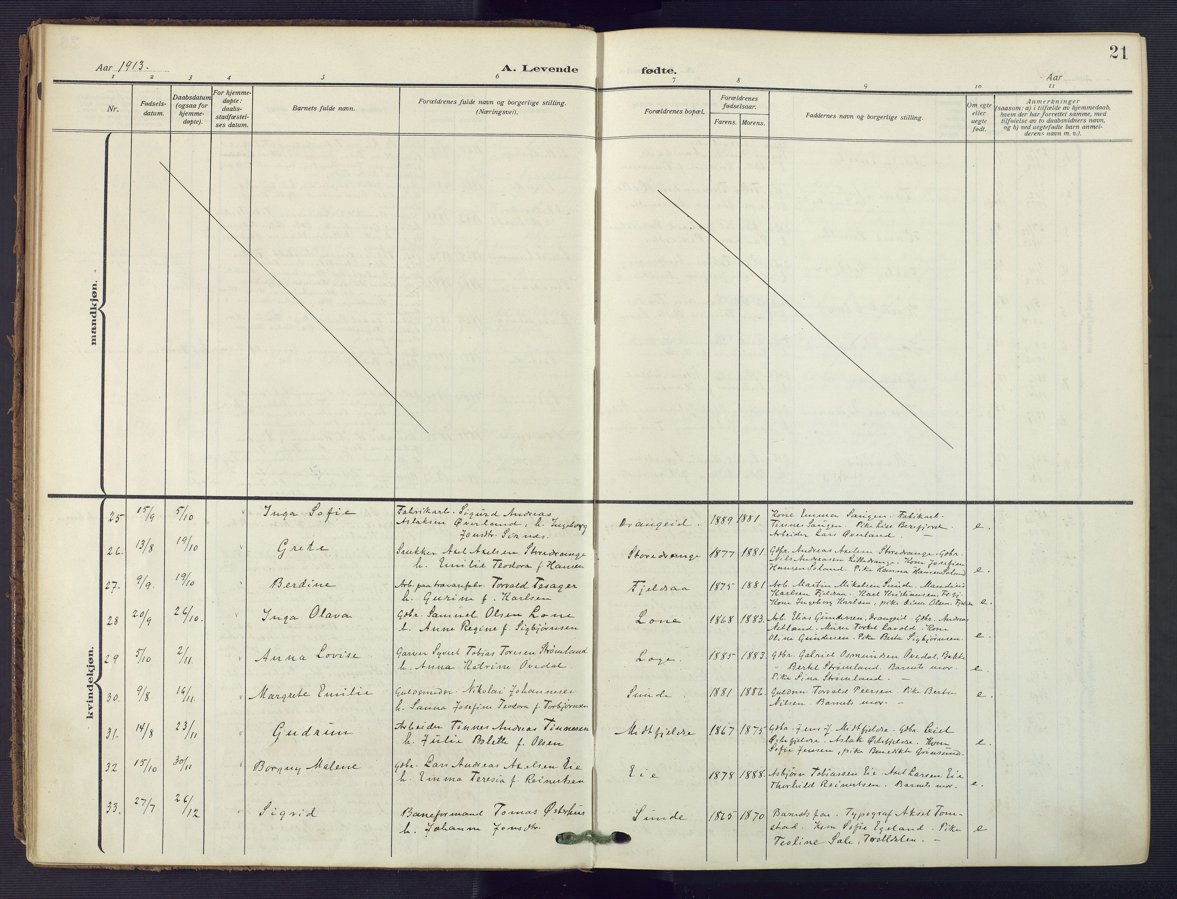 Flekkefjord sokneprestkontor, AV/SAK-1111-0012/F/Fa/Fac/L0010: Parish register (official) no. A 10, 1910-1927, p. 21