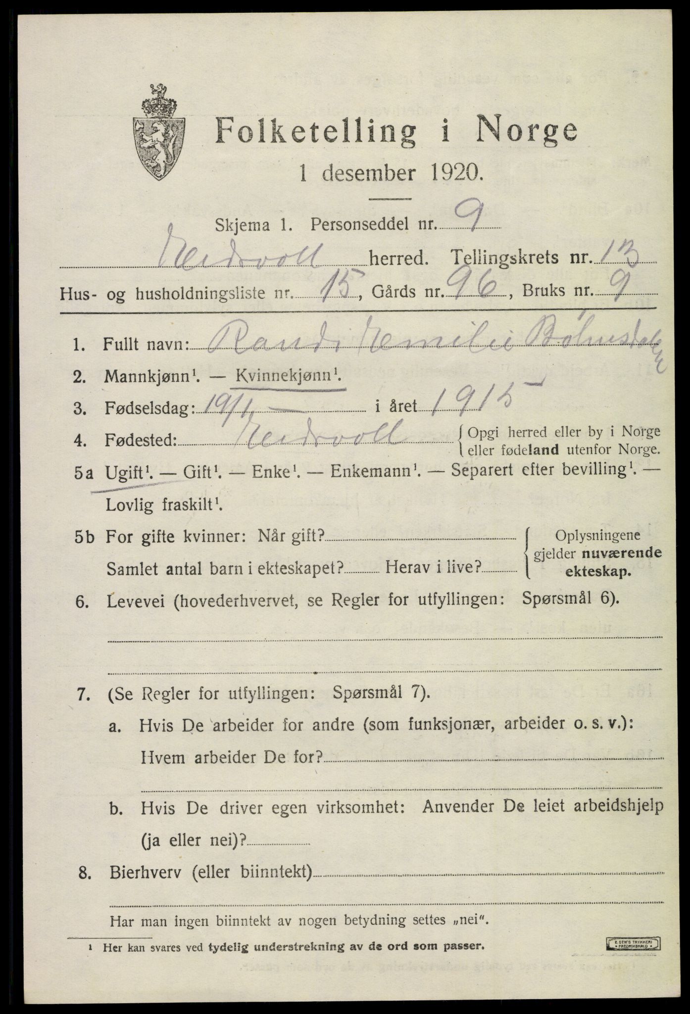SAO, 1920 census for Eidsvoll, 1920, p. 20139