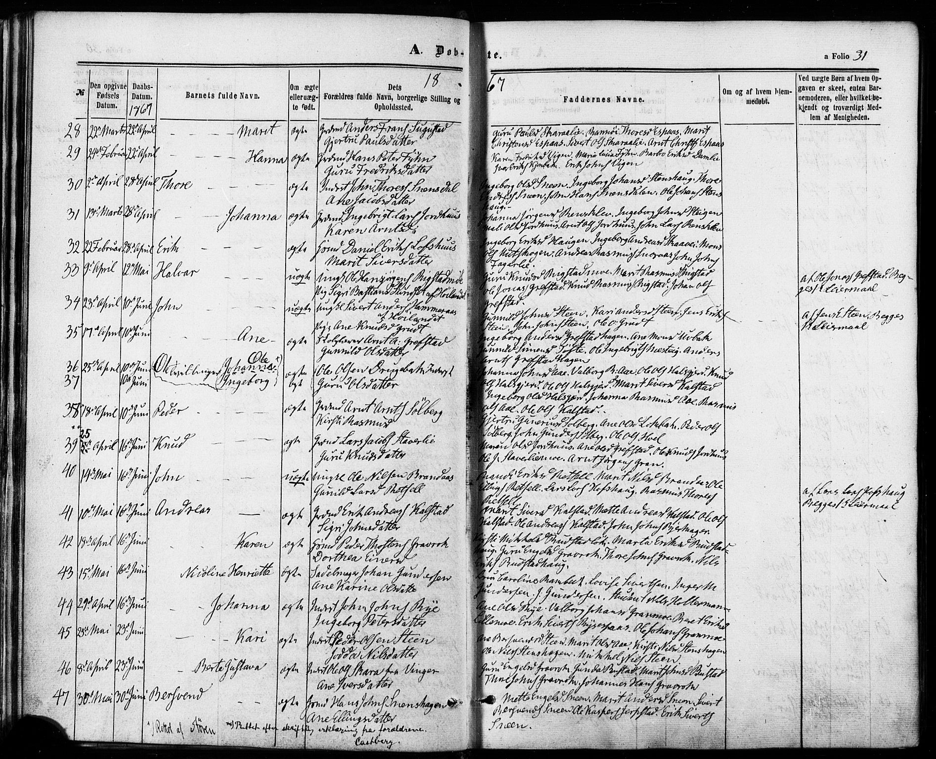 Ministerialprotokoller, klokkerbøker og fødselsregistre - Sør-Trøndelag, AV/SAT-A-1456/672/L0856: Parish register (official) no. 672A08, 1861-1881, p. 31