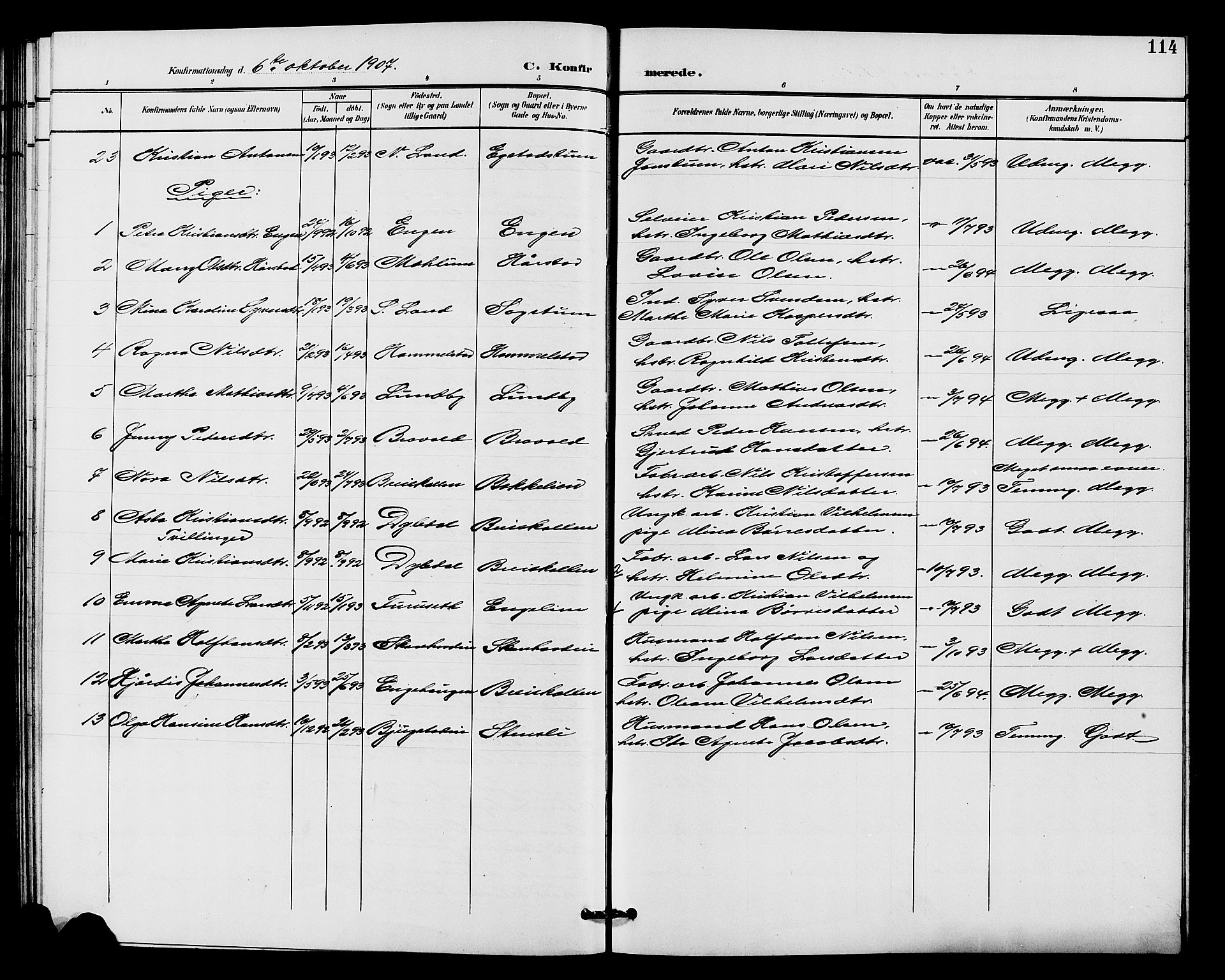 Vardal prestekontor, SAH/PREST-100/H/Ha/Hab/L0011: Parish register (copy) no. 11, 1899-1913, p. 114