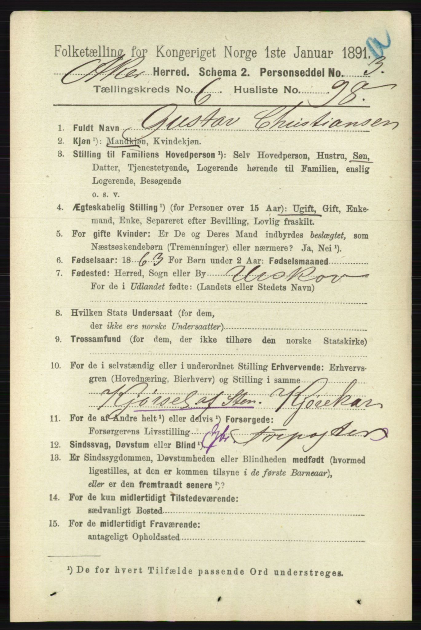 RA, 1891 census for 0218 Aker, 1891, p. 6130