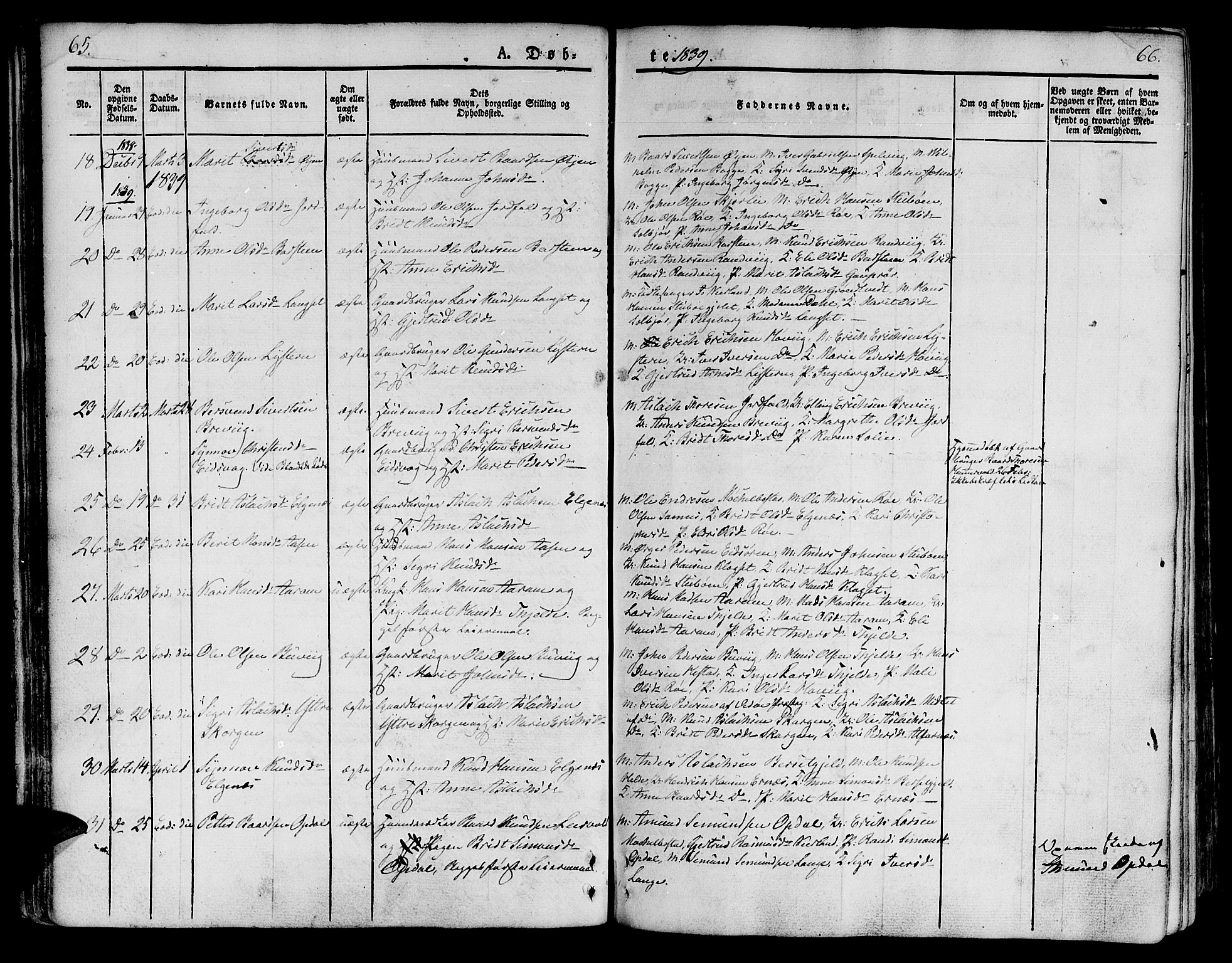 Ministerialprotokoller, klokkerbøker og fødselsregistre - Møre og Romsdal, AV/SAT-A-1454/551/L0624: Parish register (official) no. 551A04, 1831-1845, p. 65-66