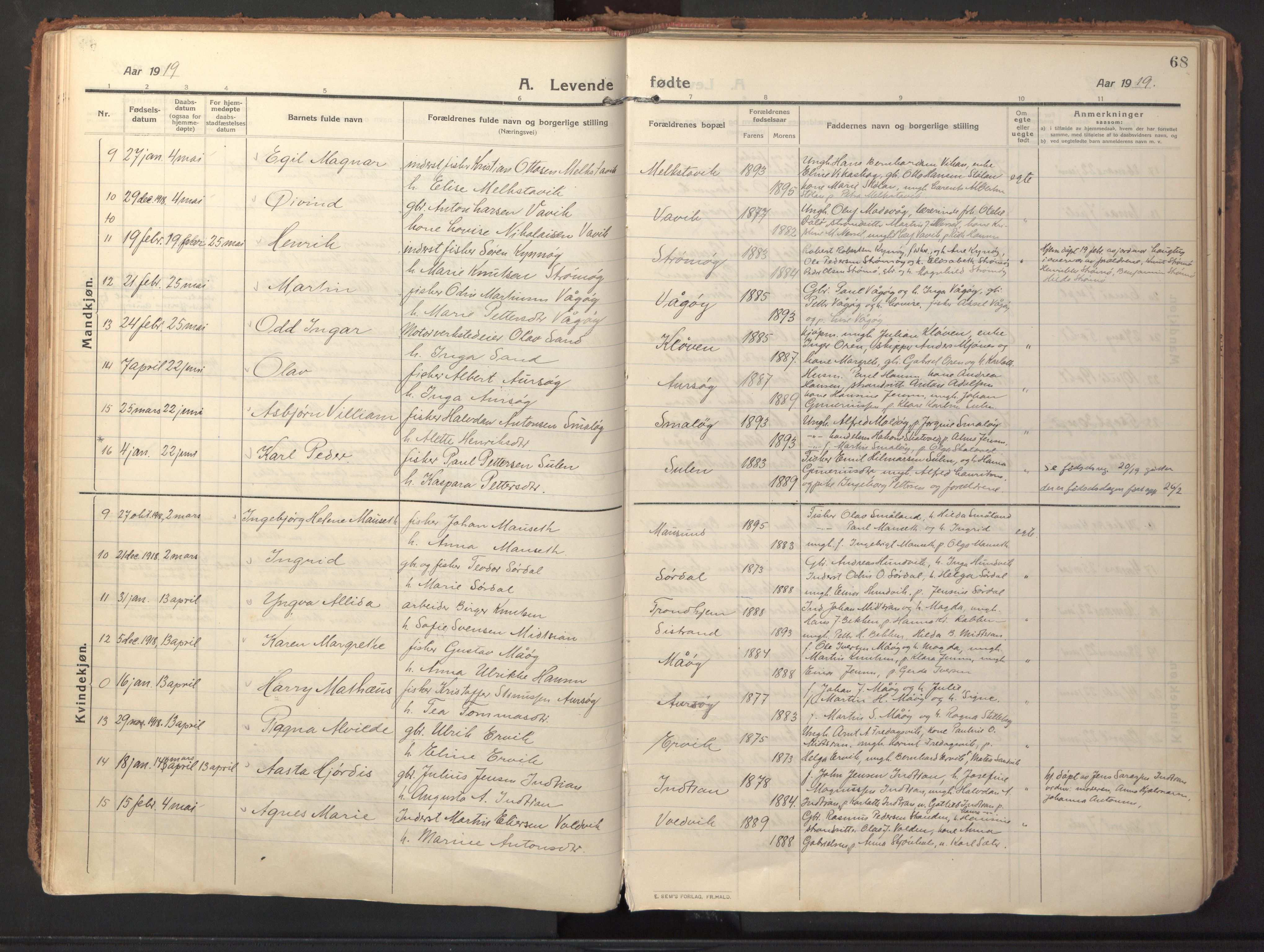 Ministerialprotokoller, klokkerbøker og fødselsregistre - Sør-Trøndelag, SAT/A-1456/640/L0581: Parish register (official) no. 640A06, 1910-1924, p. 68