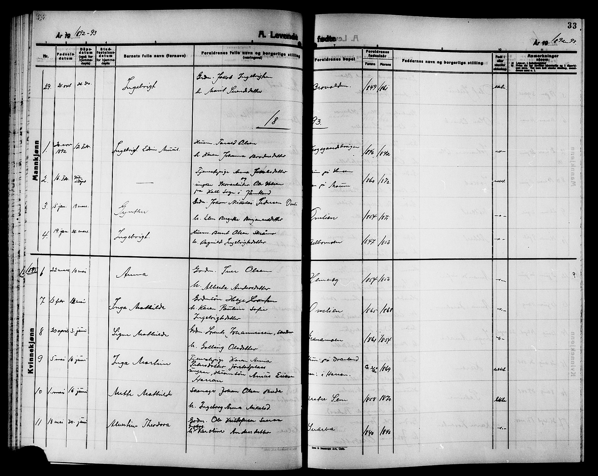 Ministerialprotokoller, klokkerbøker og fødselsregistre - Nord-Trøndelag, AV/SAT-A-1458/749/L0487: Parish register (official) no. 749D03, 1887-1902, p. 33