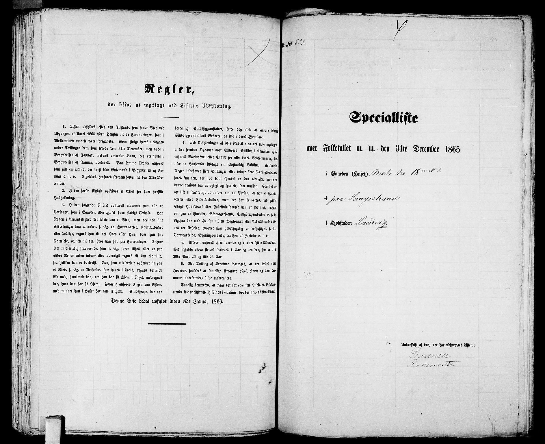 RA, 1865 census for Larvik, 1865, p. 1071