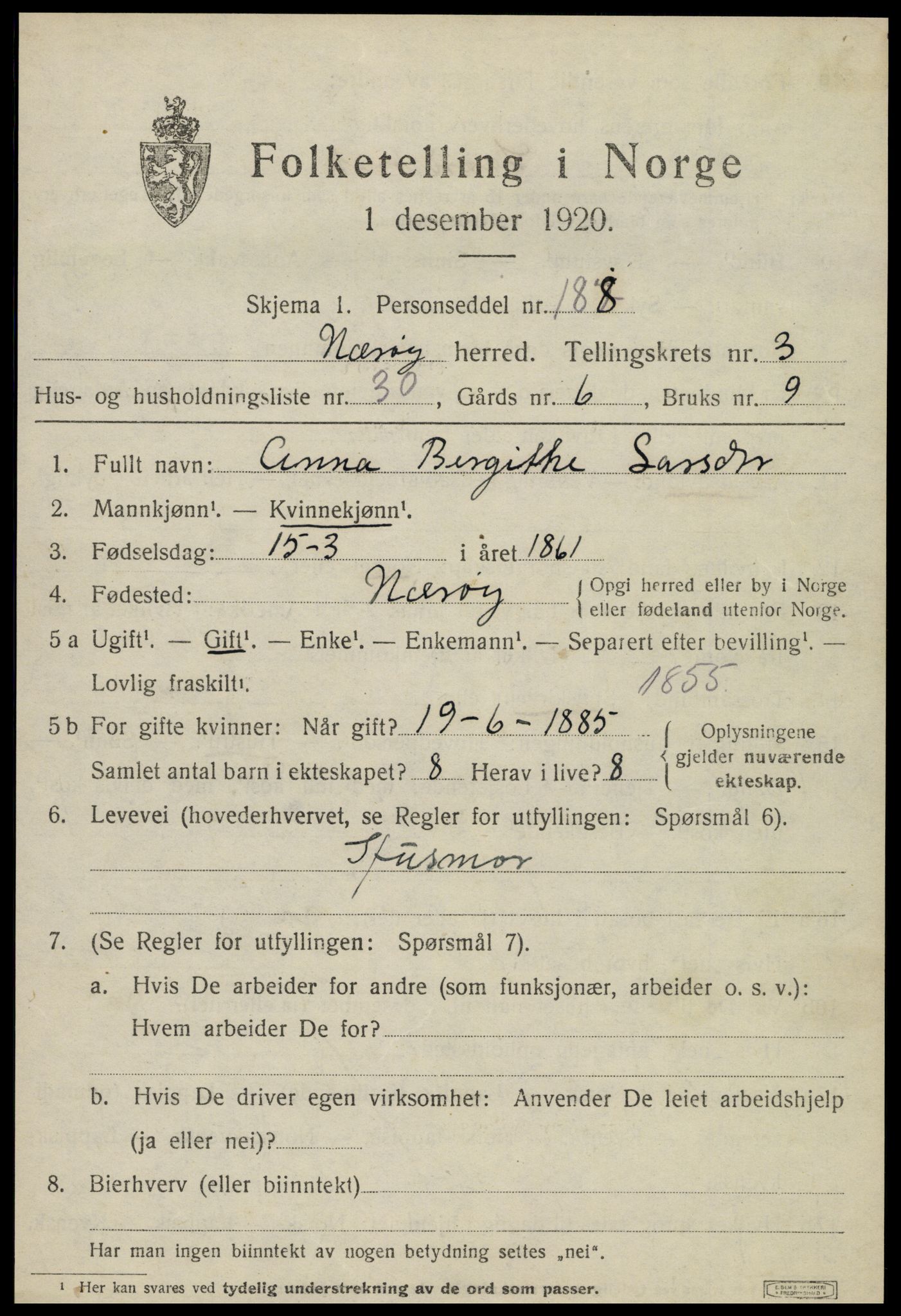 SAT, 1920 census for Nærøy, 1920, p. 1895