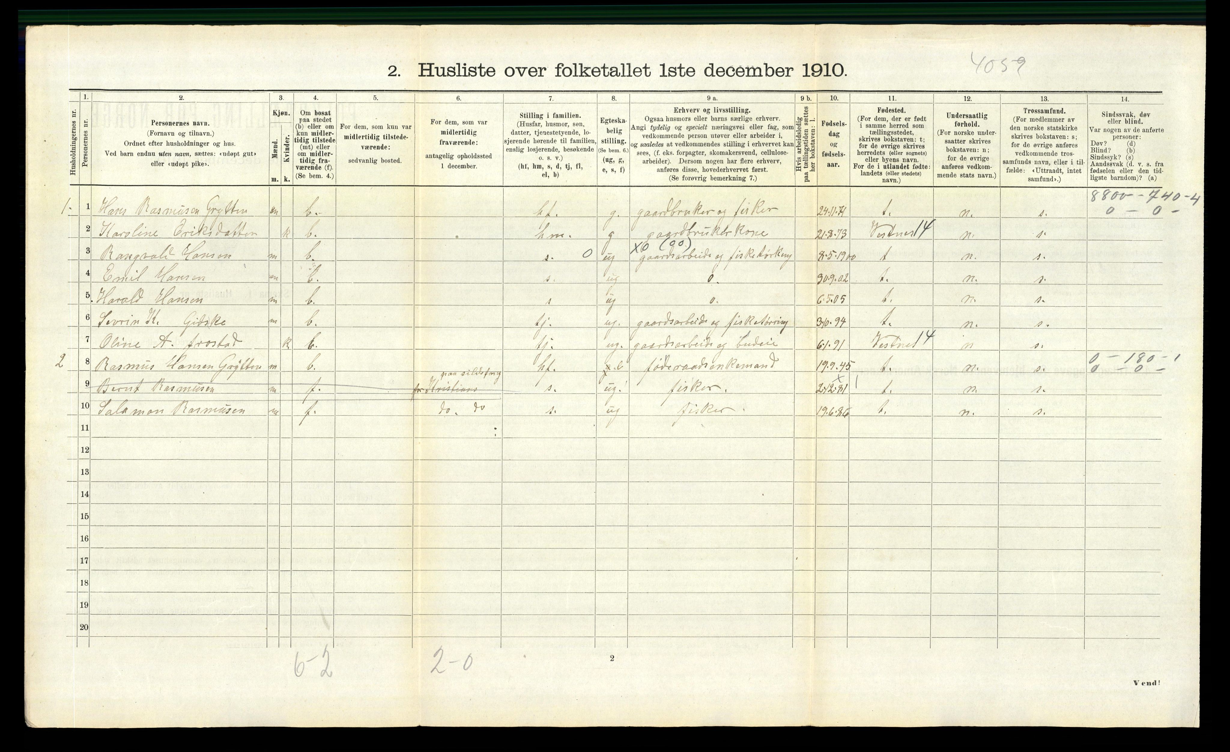 RA, 1910 census for Borgund, 1910, p. 1828