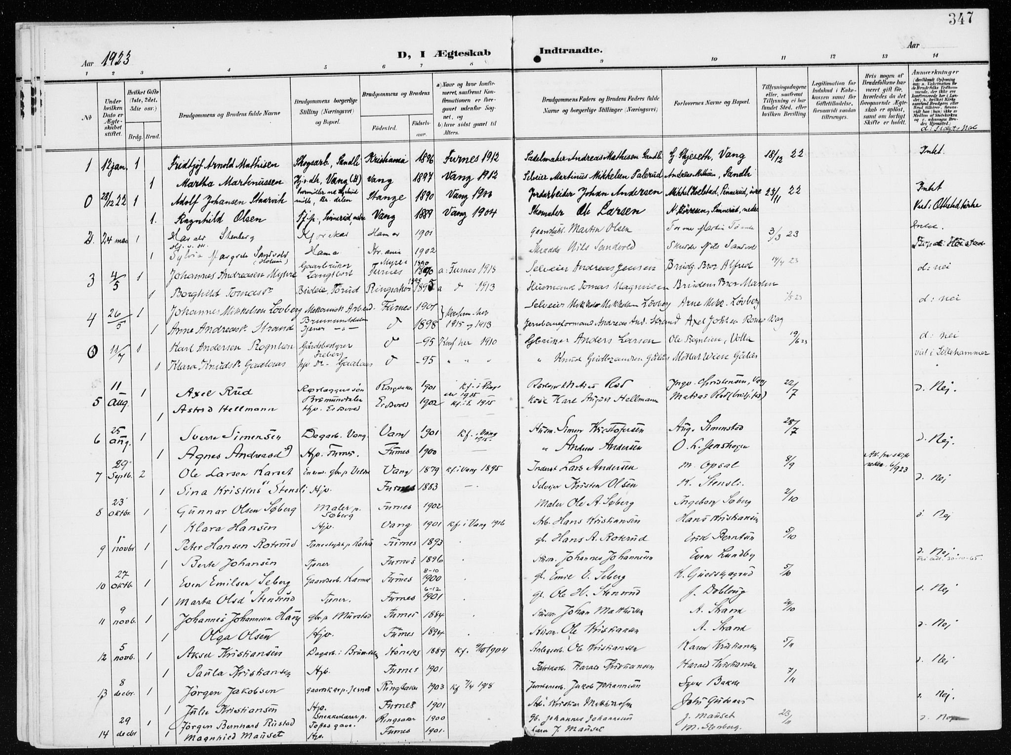 Furnes prestekontor, AV/SAH-PREST-012/K/Ka/L0001: Parish register (official) no. 1, 1907-1935, p. 347
