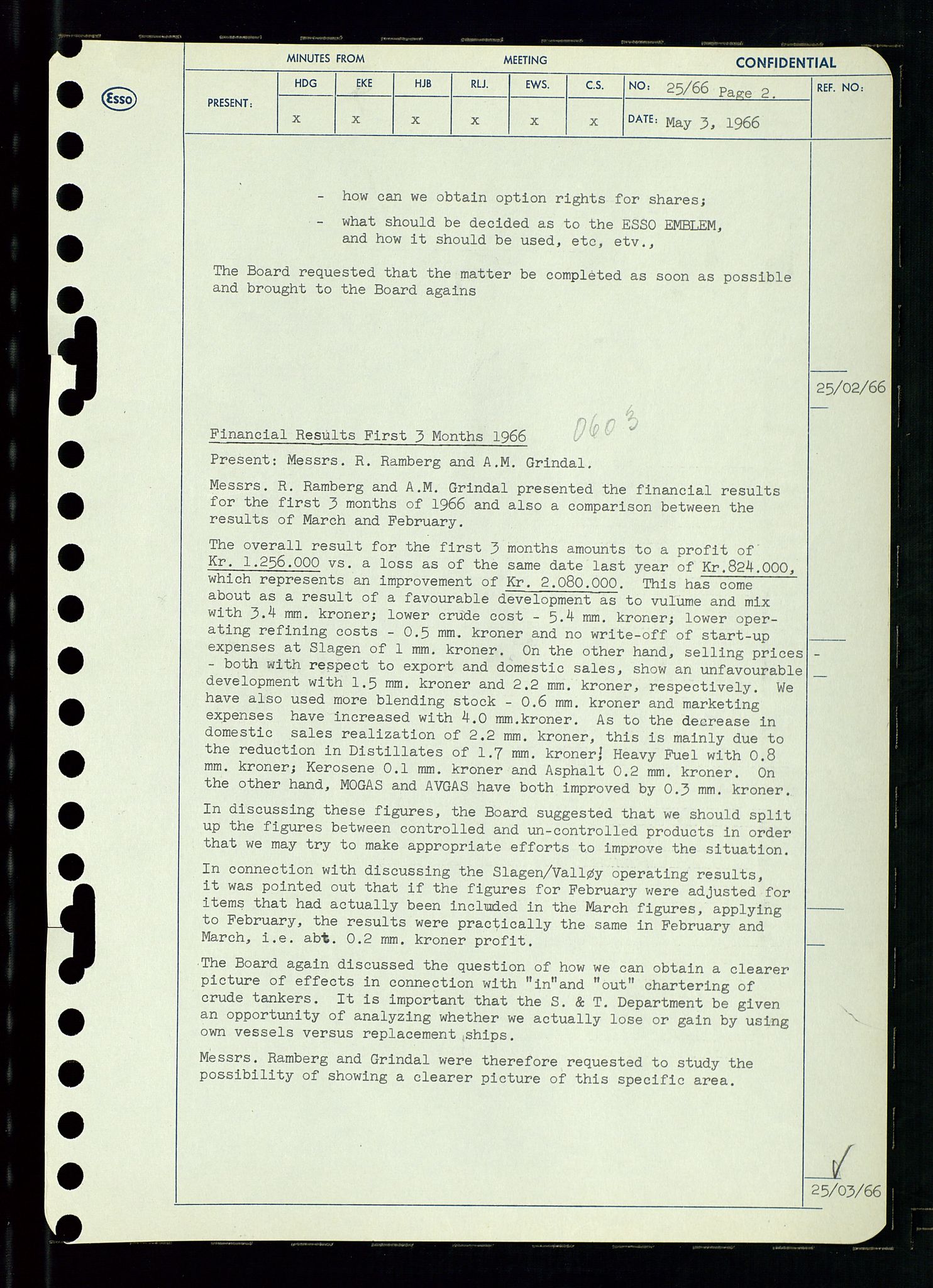 Pa 0982 - Esso Norge A/S, AV/SAST-A-100448/A/Aa/L0002/0002: Den administrerende direksjon Board minutes (styrereferater) / Den administrerende direksjon Board minutes (styrereferater), 1966, p. 57