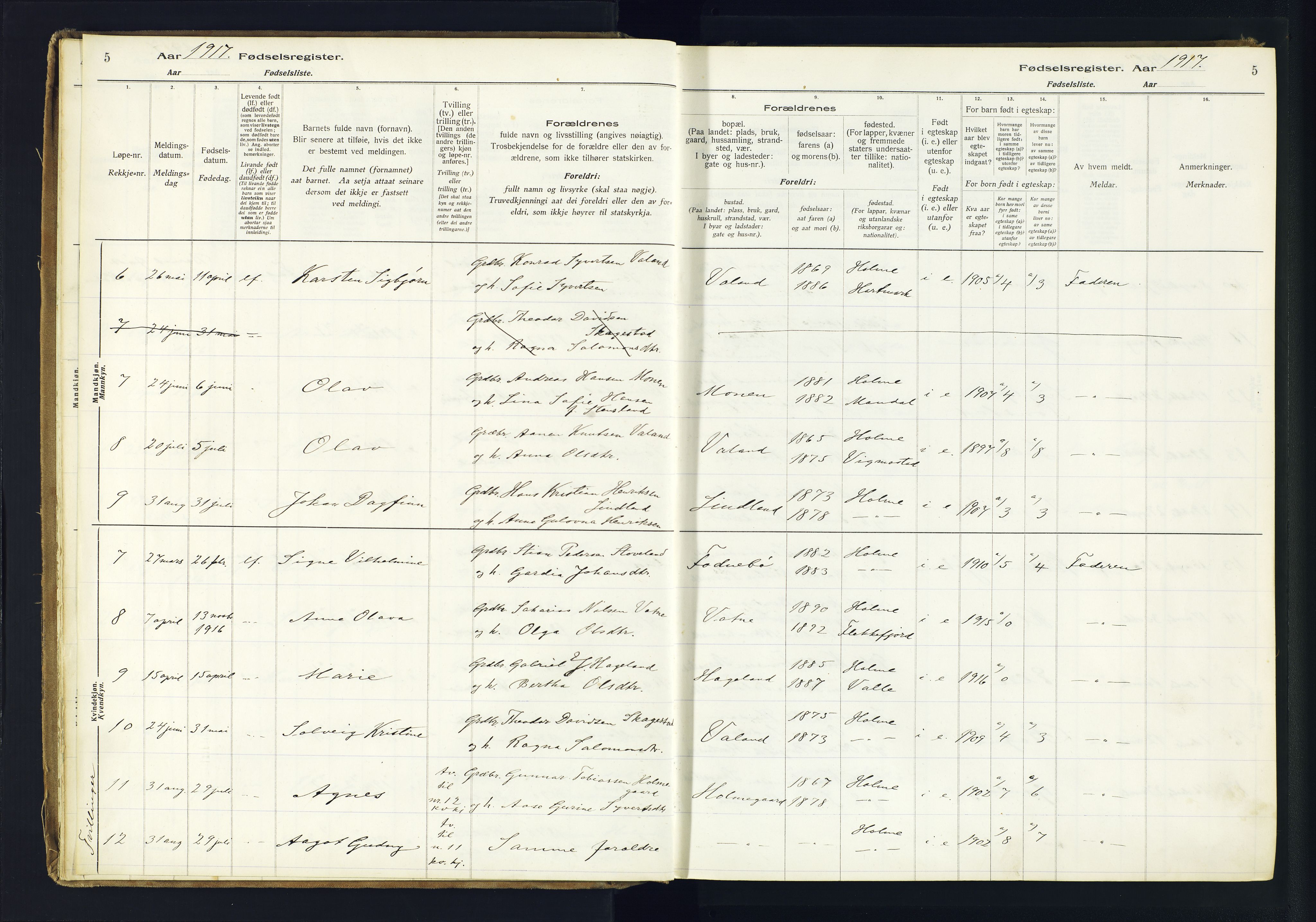 Holum sokneprestkontor, AV/SAK-1111-0022/J/Ja/L0003: Birth register no. II.6.12, 1916-1982, p. 5
