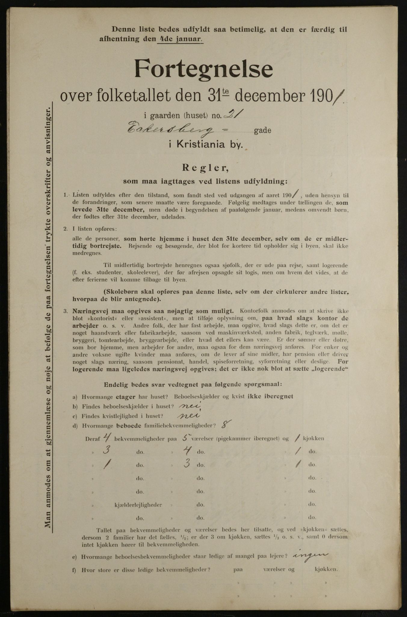 OBA, Municipal Census 1901 for Kristiania, 1901, p. 2980