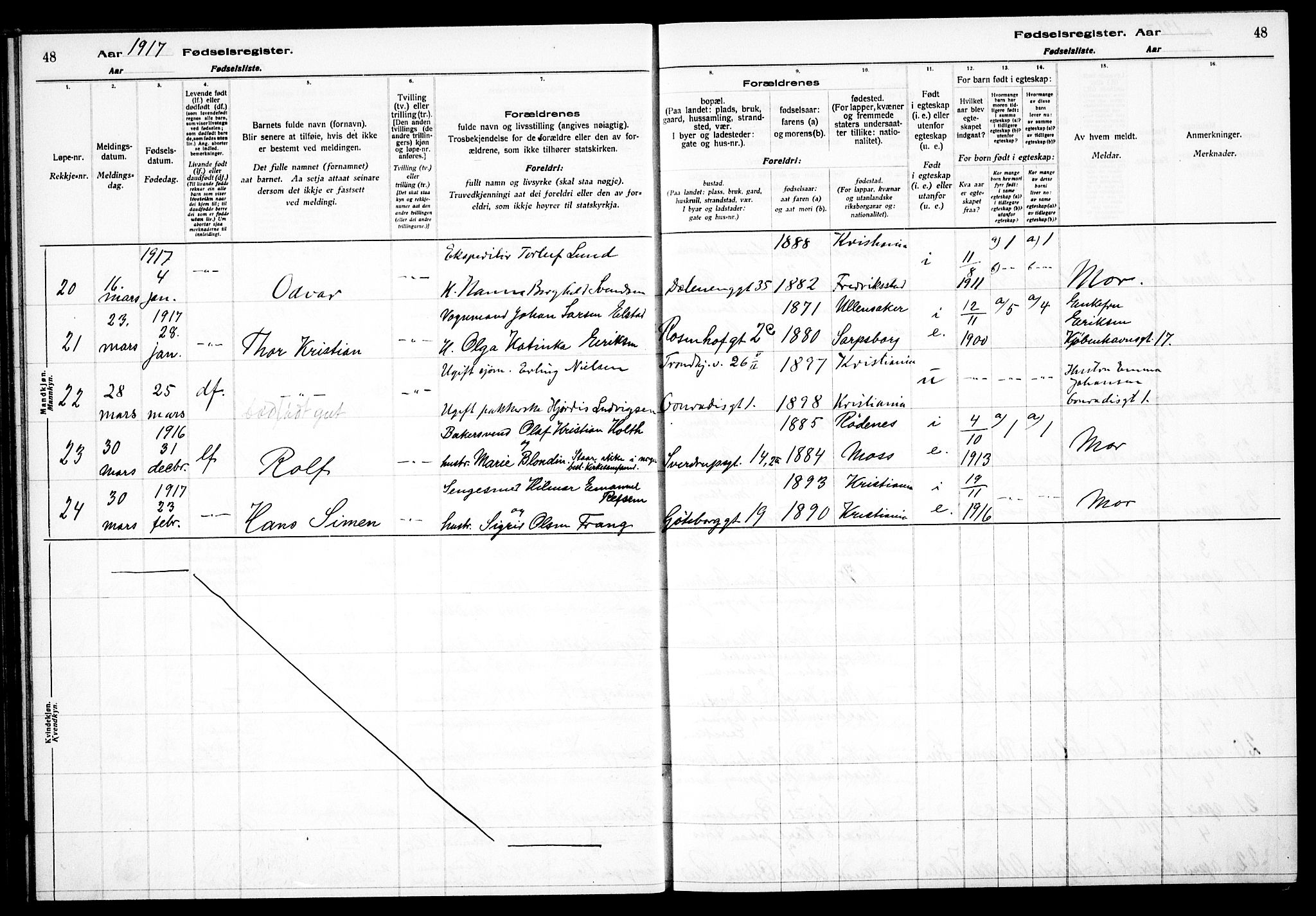 Petrus prestekontor Kirkebøker, AV/SAO-A-10872/J/Ja/L0001: Birth register no. 1, 1916-1922, p. 48