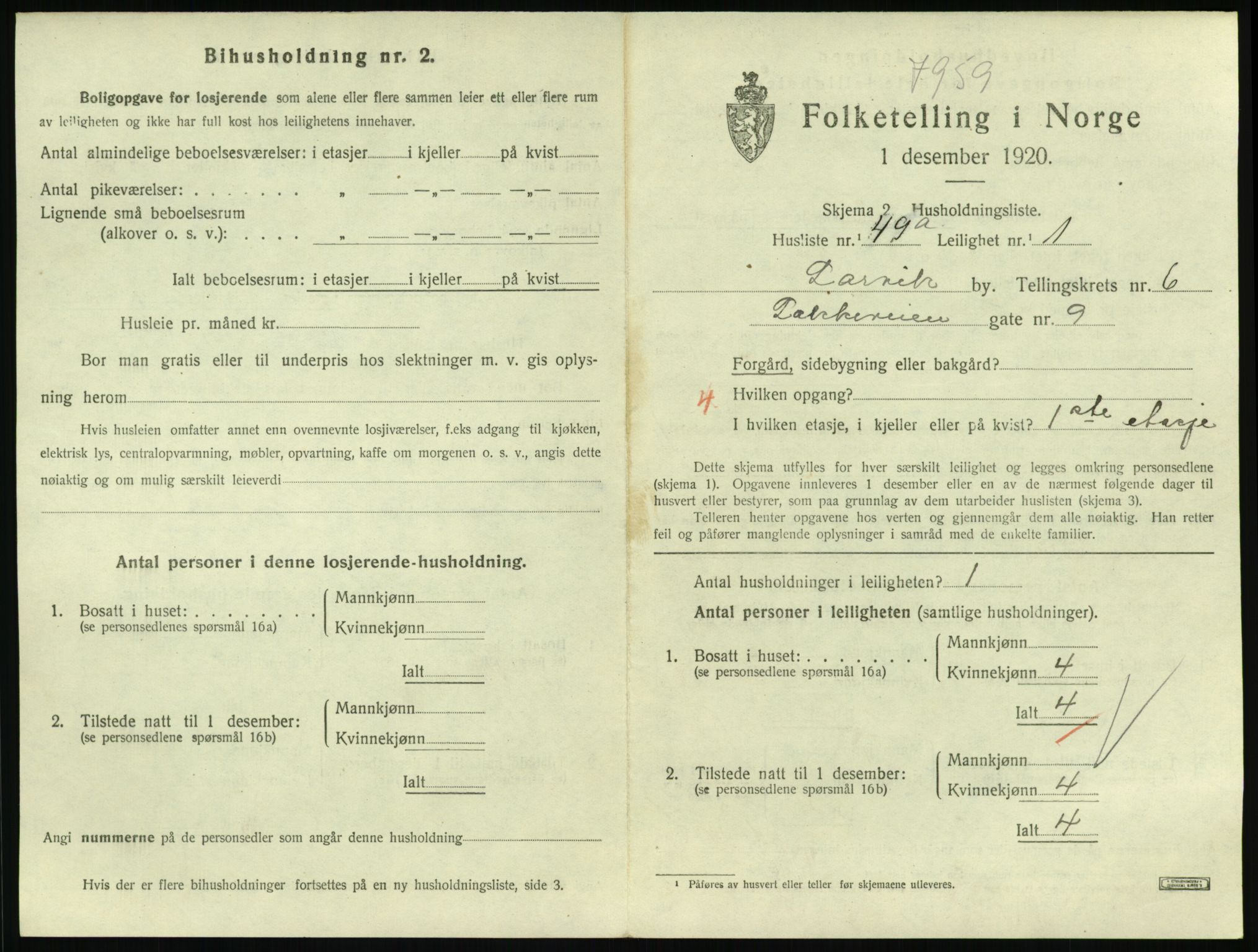 SAKO, 1920 census for Larvik, 1920, p. 5568