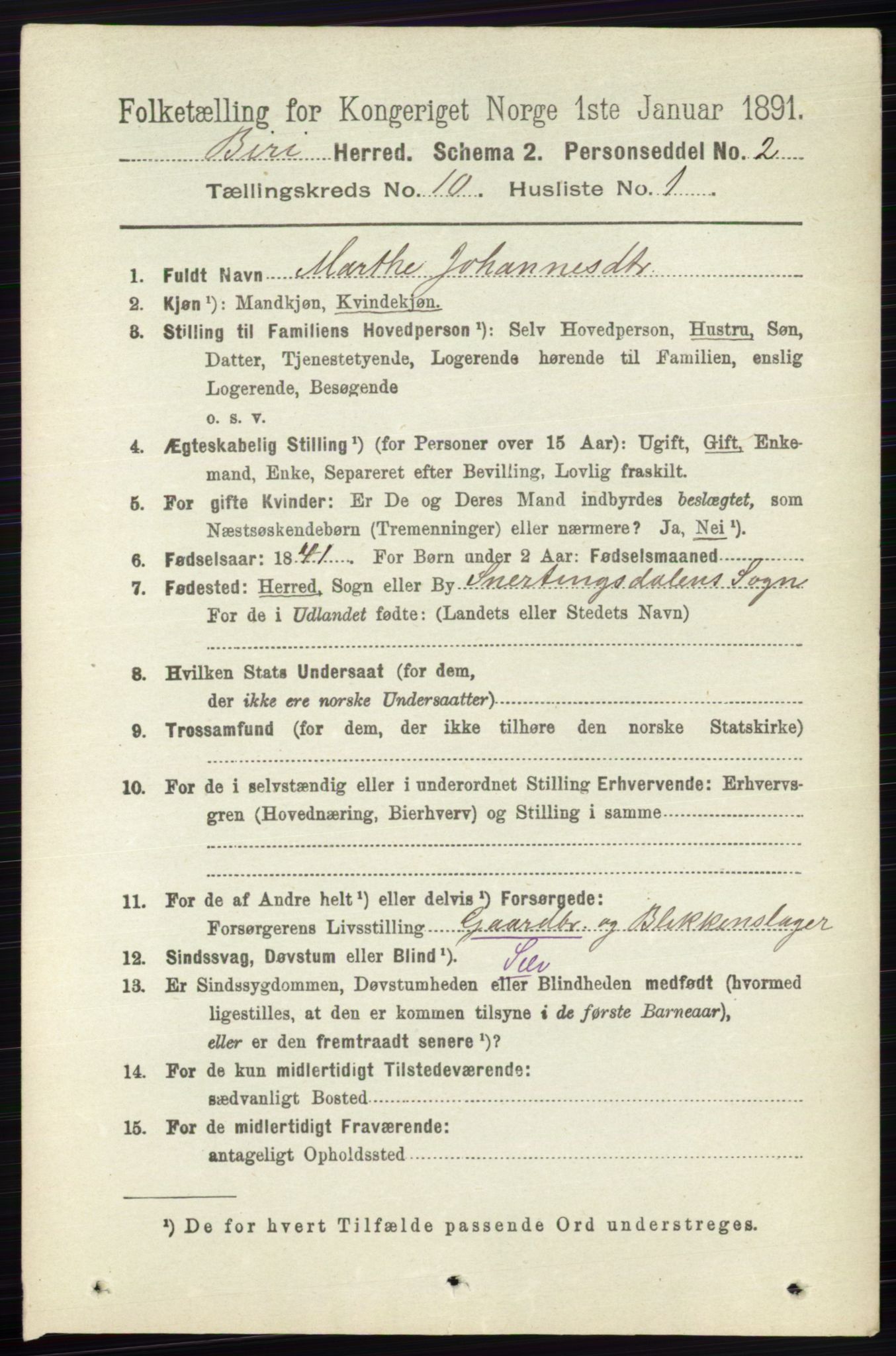 RA, 1891 census for 0525 Biri, 1891, p. 3822