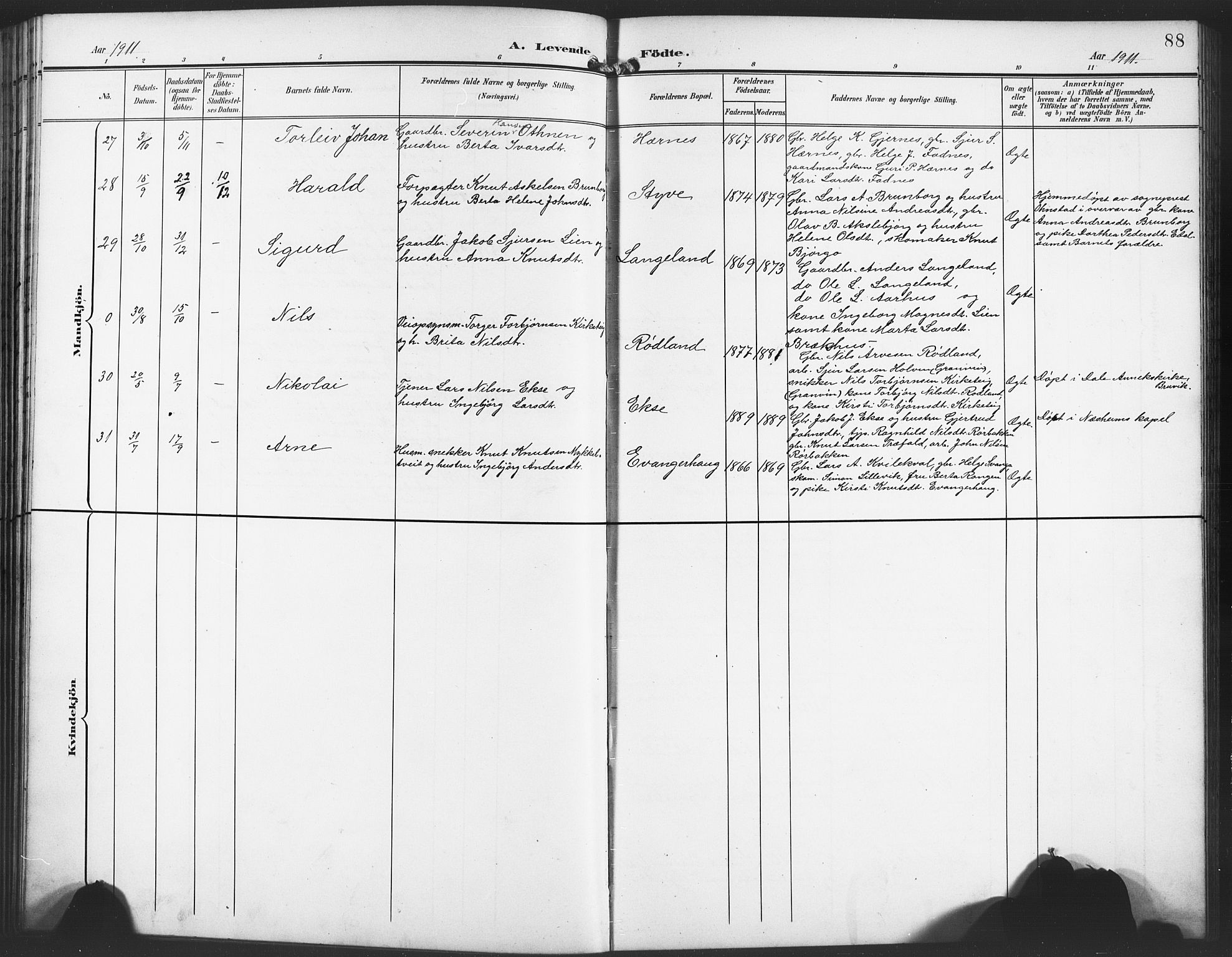 Evanger sokneprestembete, SAB/A-99924: Parish register (copy) no. A 5, 1897-1917, p. 88