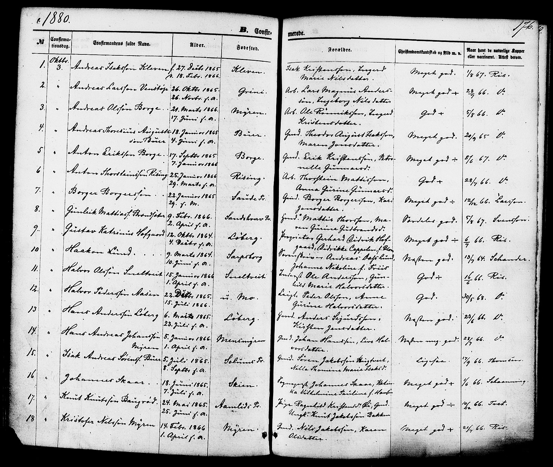 Gjerpen kirkebøker, SAKO/A-265/F/Fa/L0009: Parish register (official) no. I 9, 1872-1885, p. 176
