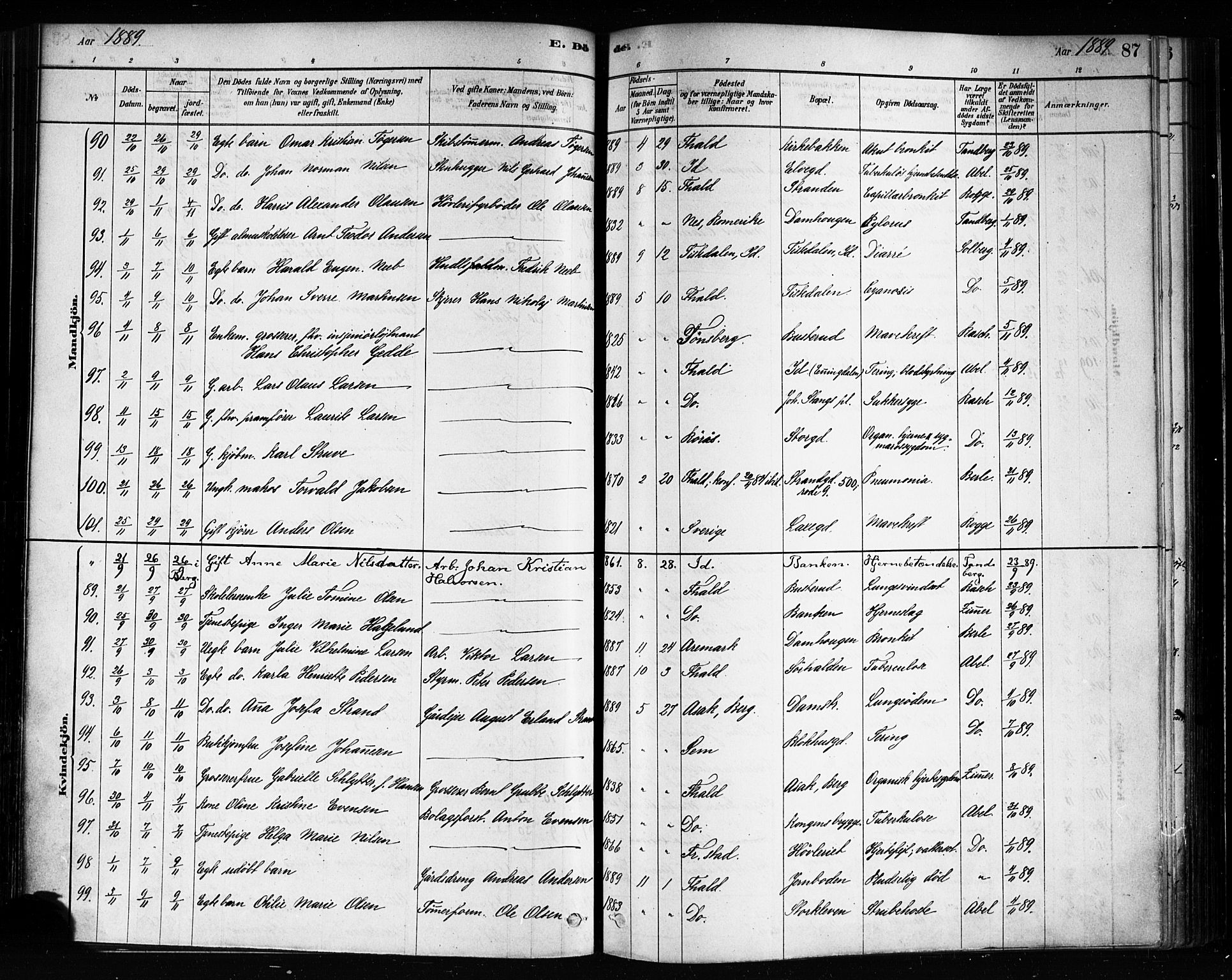 Halden prestekontor Kirkebøker, AV/SAO-A-10909/F/Fa/L0012: Parish register (official) no. I 12, 1878-1889, p. 87