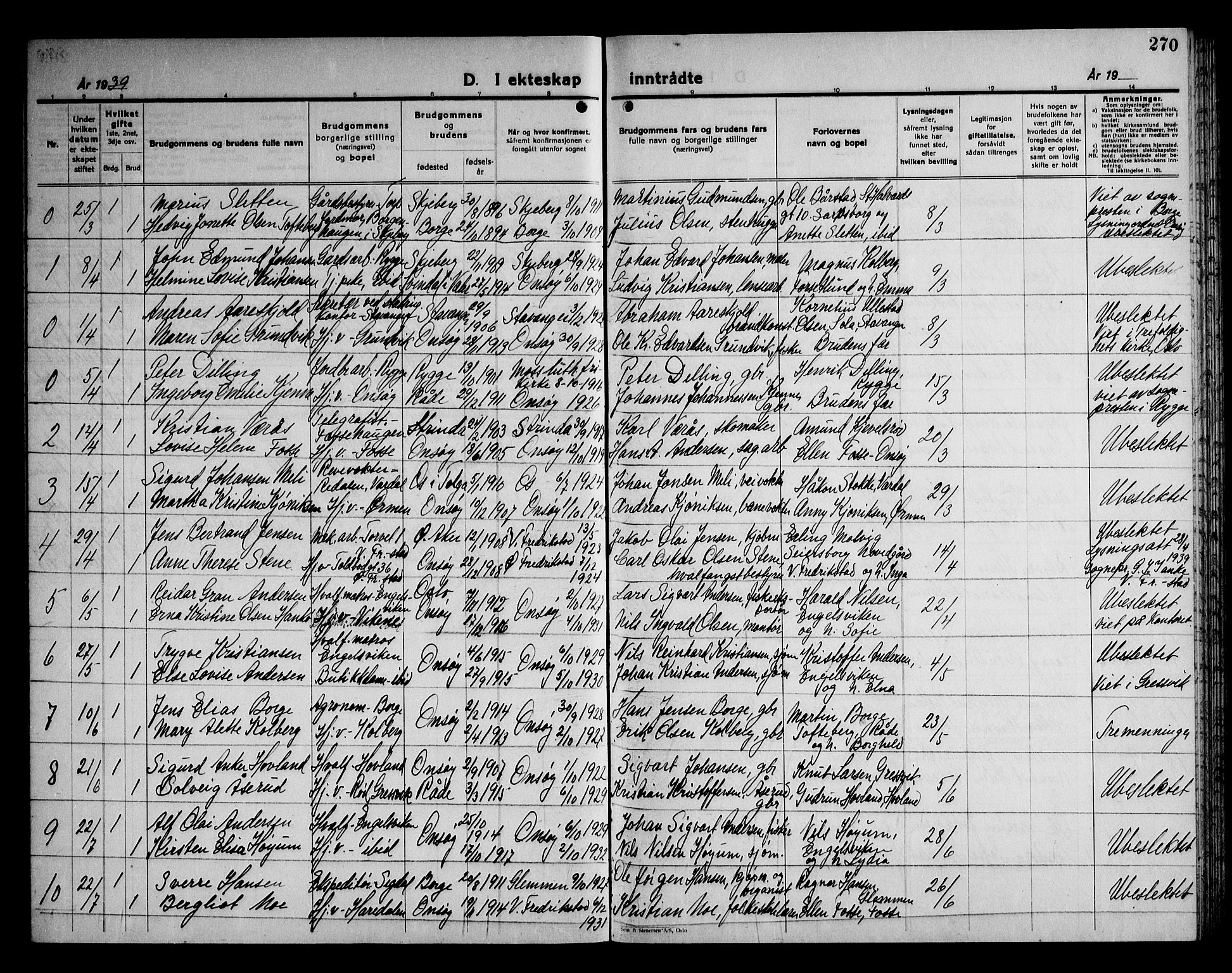Onsøy prestekontor Kirkebøker, AV/SAO-A-10914/G/Ga/L0005: Parish register (copy) no. I 5, 1927-1948, p. 270
