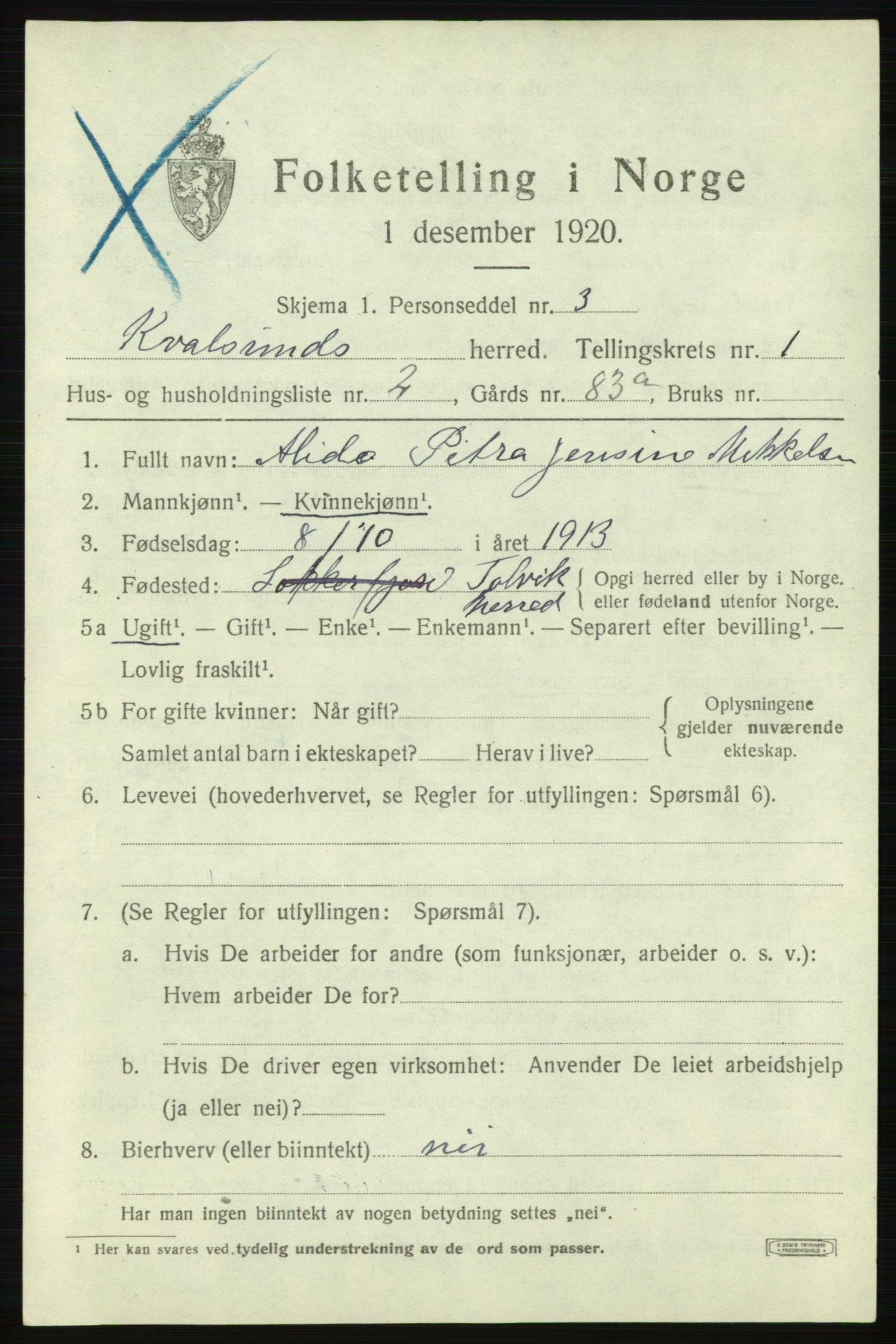 SATØ, 1920 census for , 1920, p. 484
