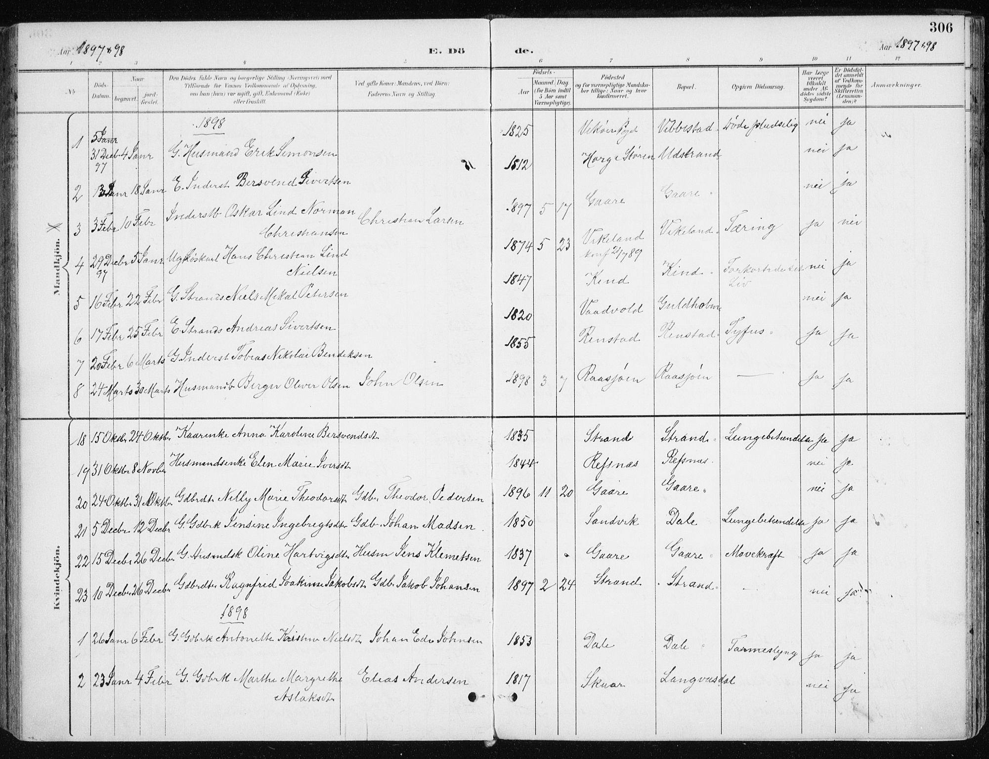 Kvæfjord sokneprestkontor, AV/SATØ-S-1323/G/Ga/Gaa/L0006kirke: Parish register (official) no. 6, 1895-1914, p. 306