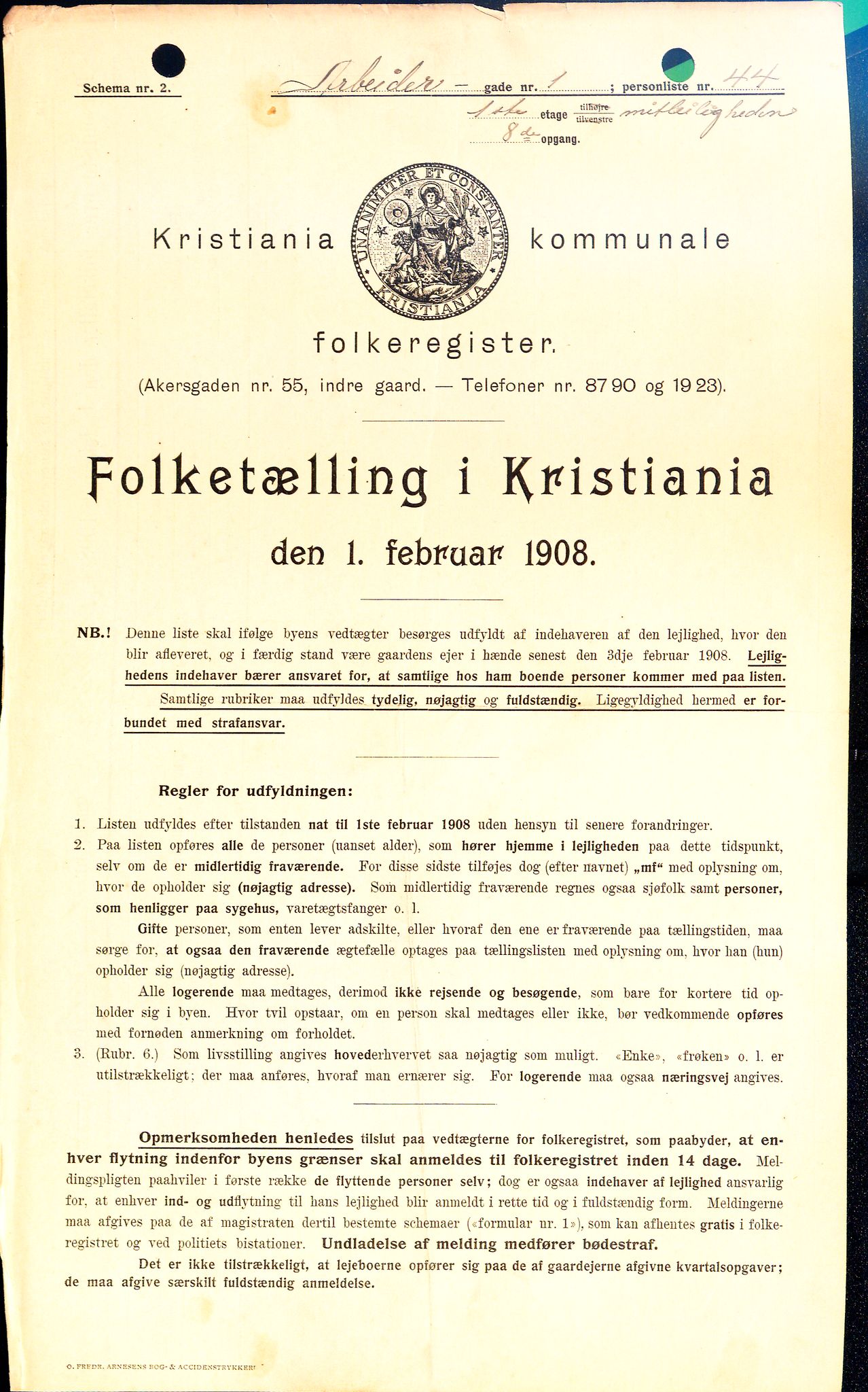 OBA, Municipal Census 1908 for Kristiania, 1908, p. 1639