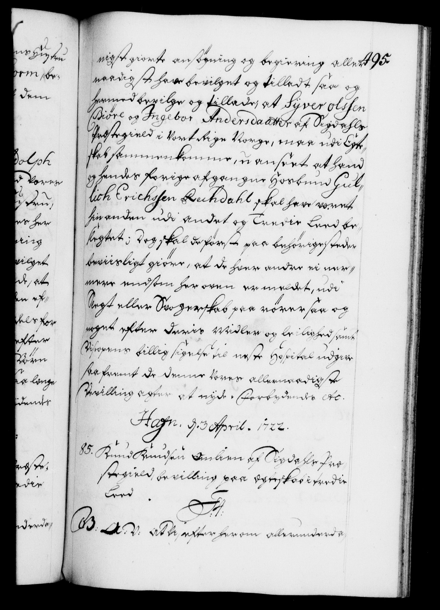 Danske Kanselli 1572-1799, RA/EA-3023/F/Fc/Fca/Fcaa/L0023: Norske registre, 1720-1722, p. 495a