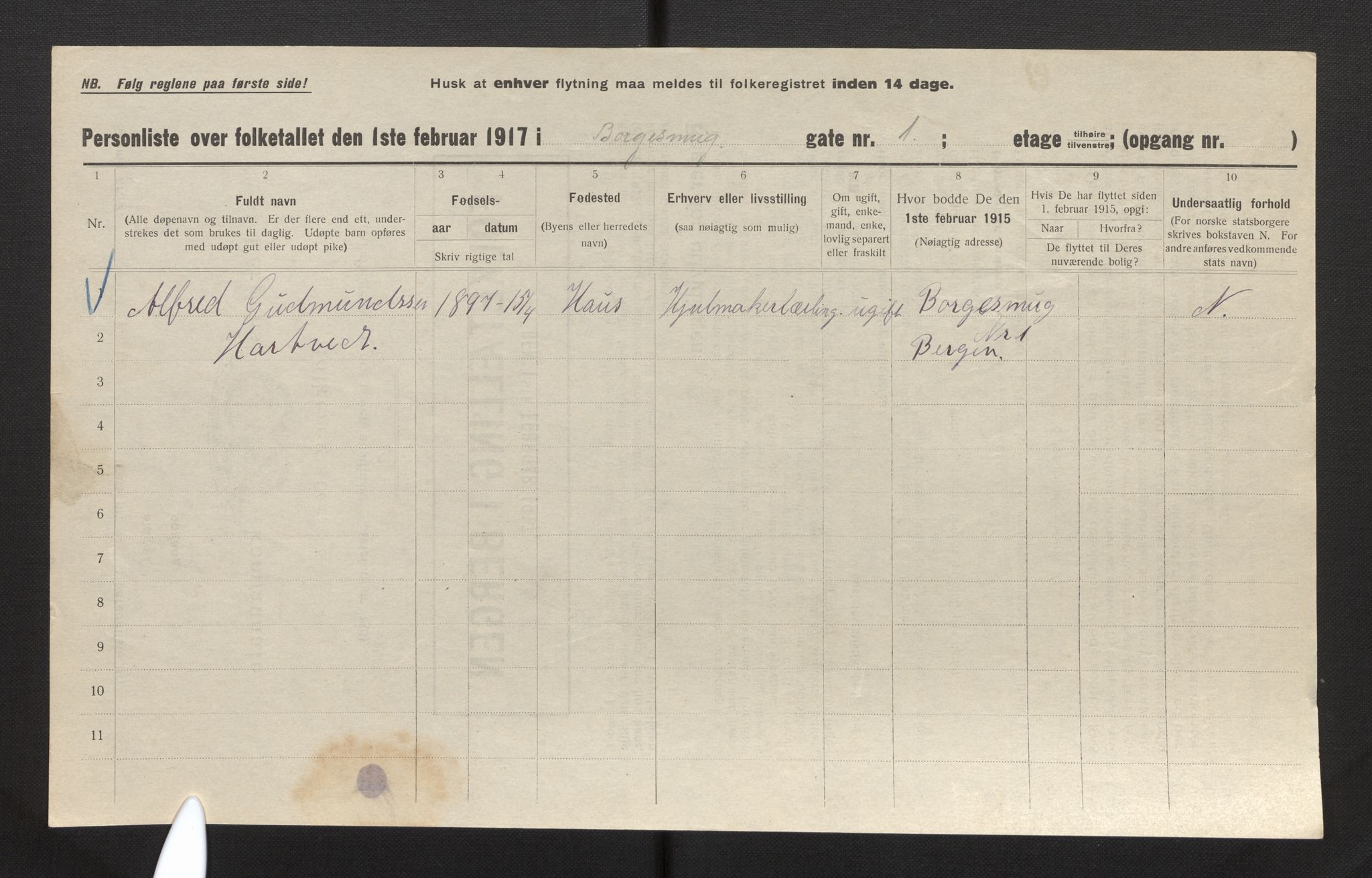 SAB, Municipal Census 1917 for Bergen, 1917, p. 3585