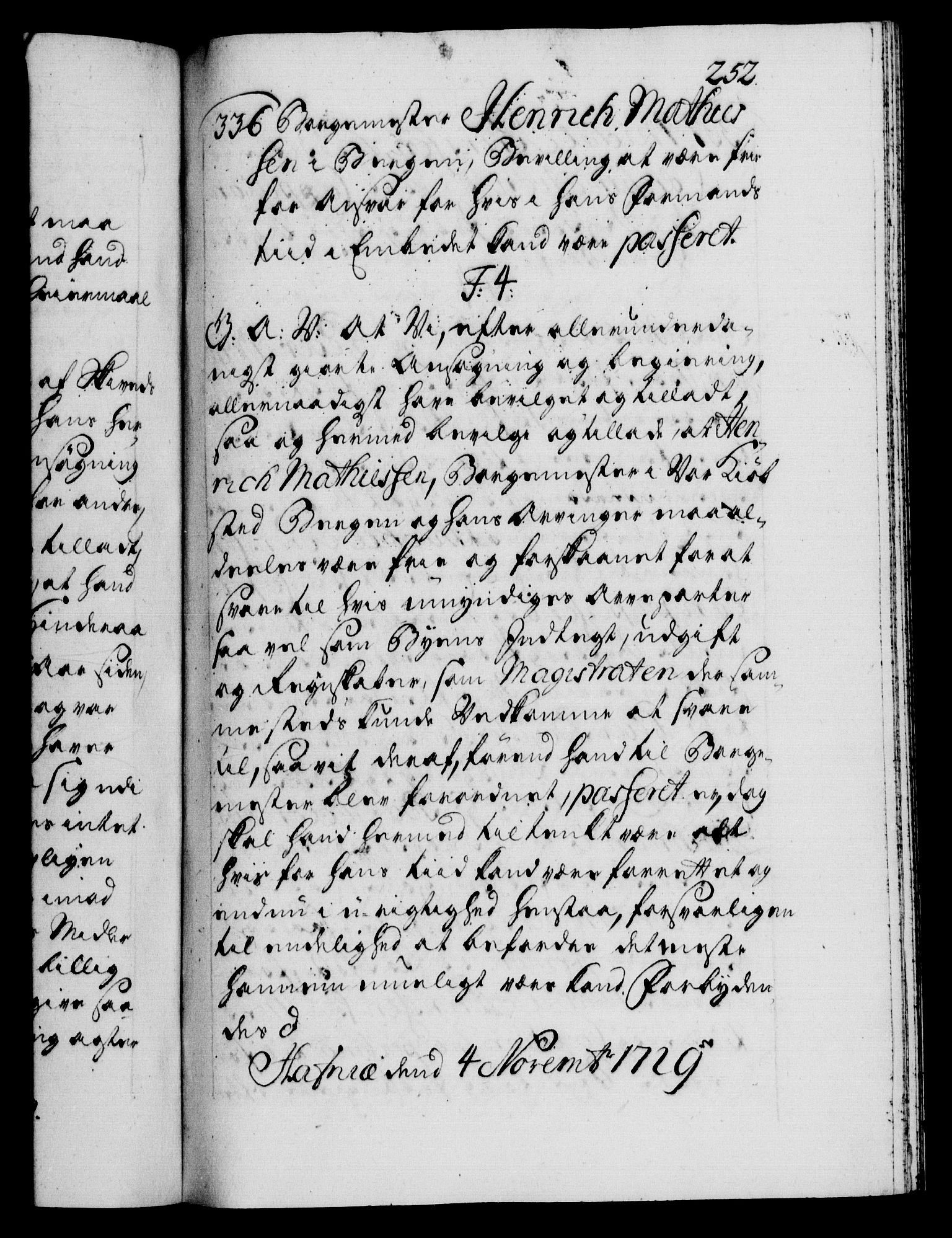 Danske Kanselli 1572-1799, AV/RA-EA-3023/F/Fc/Fca/Fcaa/L0026: Norske registre, 1729-1730, p. 252a