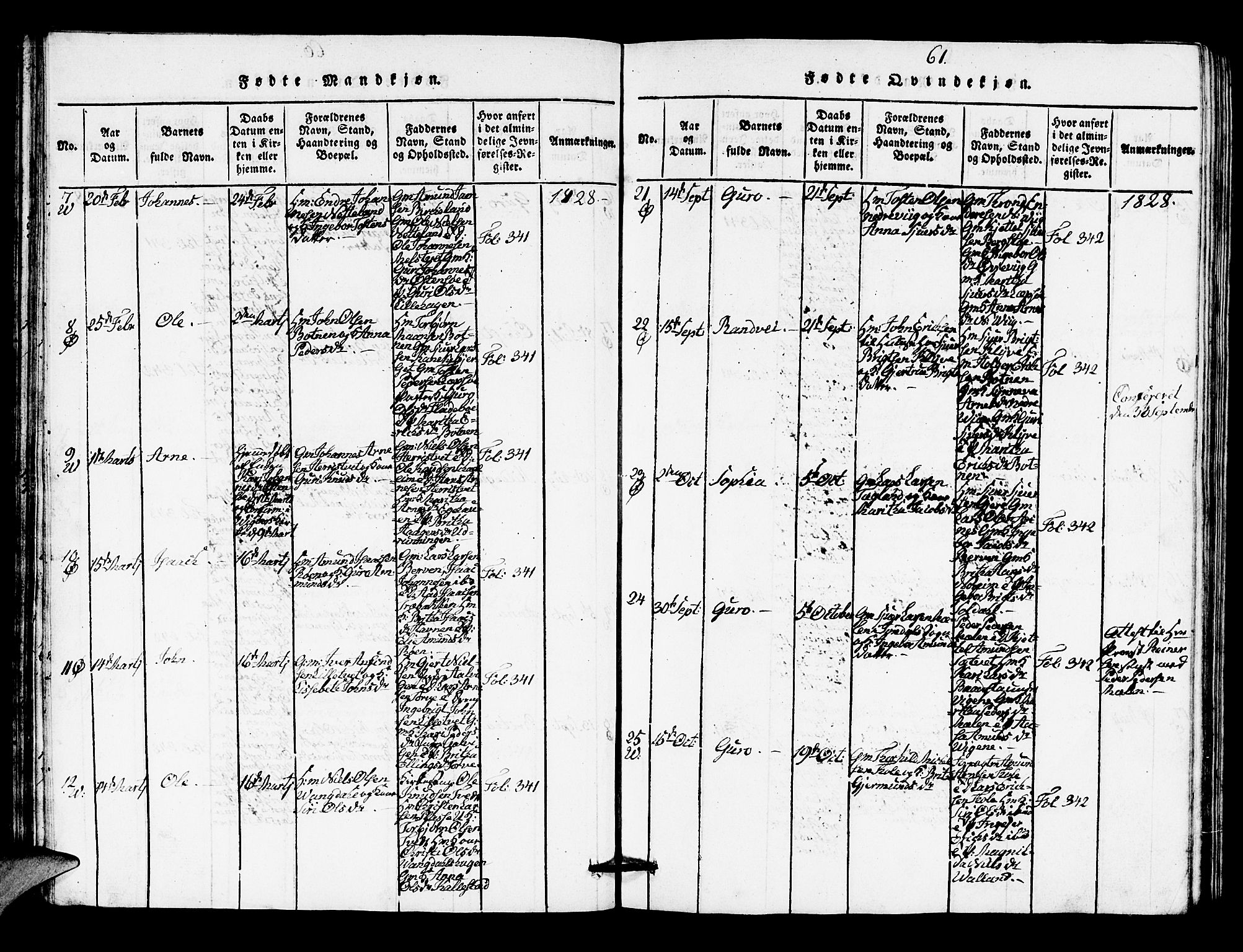 Kvam sokneprestembete, AV/SAB-A-76201/H/Hab: Parish register (copy) no. A 1, 1818-1832, p. 61