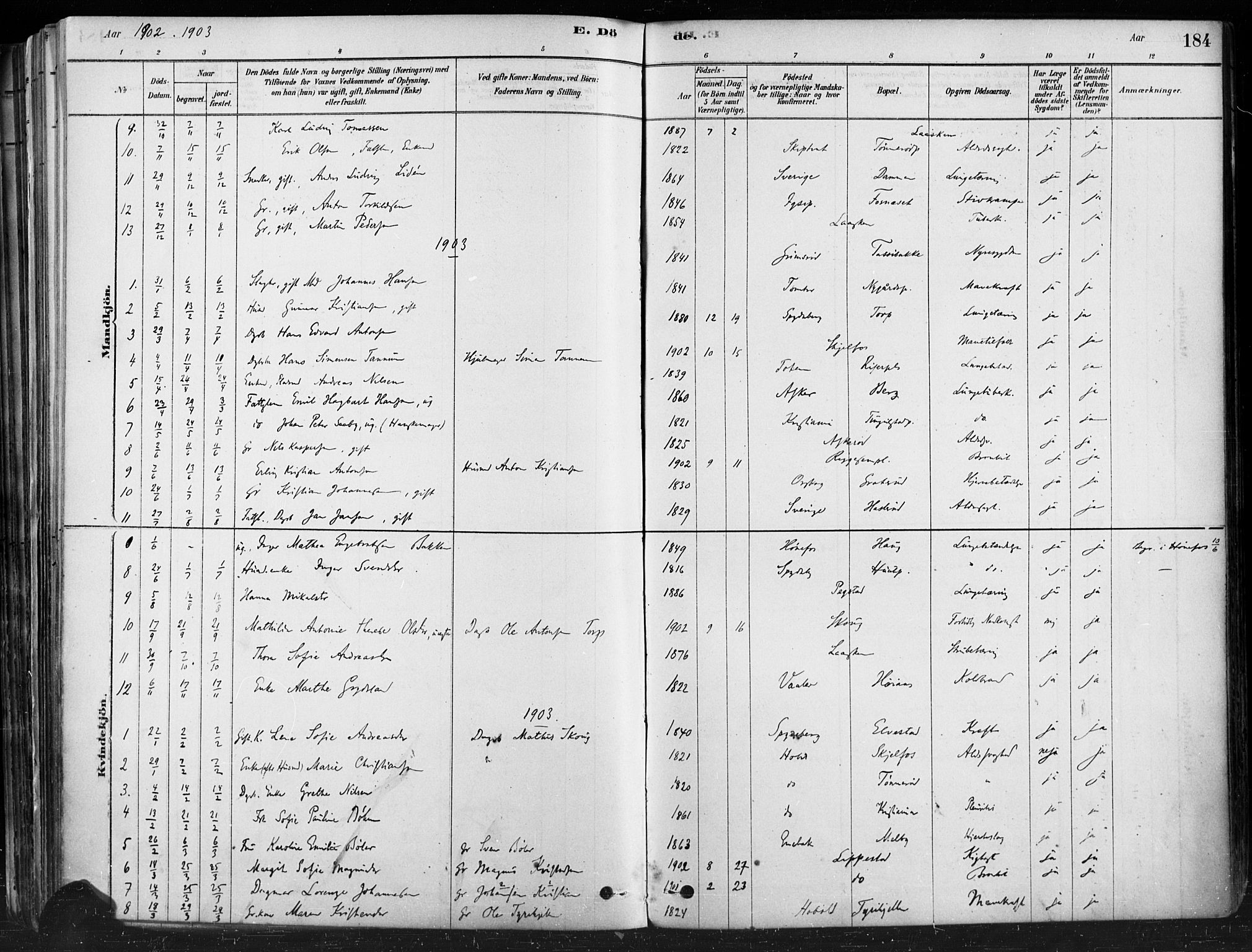 Hobøl prestekontor Kirkebøker, SAO/A-2002/F/Fa/L0005: Parish register (official) no. I 5, 1878-1904, p. 184