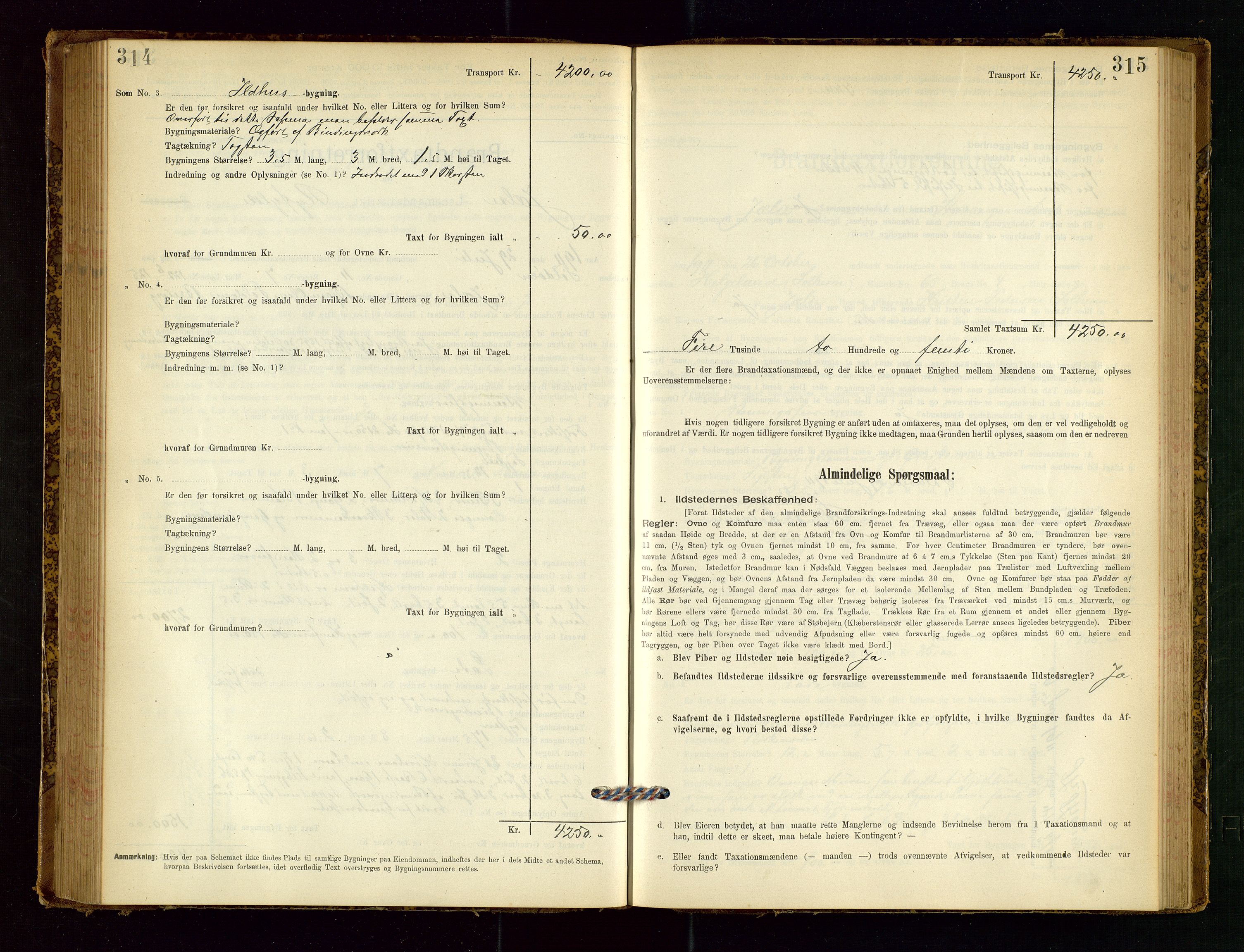 Jelsa lensmannskontor, SAST/A-100360/Gob/L0001: "Brandtaxationsprotocol", 1895-1918, p. 314-315