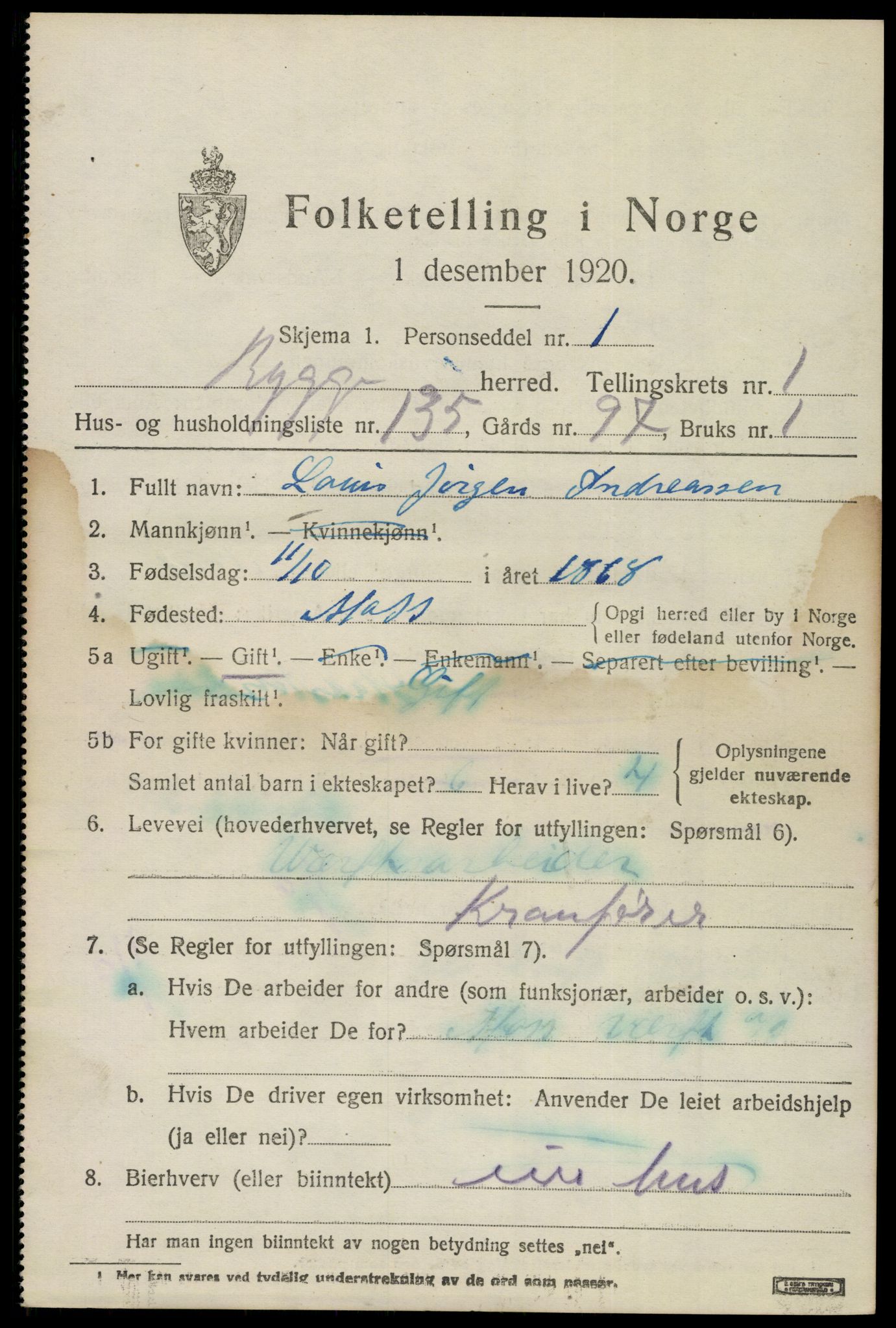 SAO, 1920 census for Rygge, 1920, p. 3809