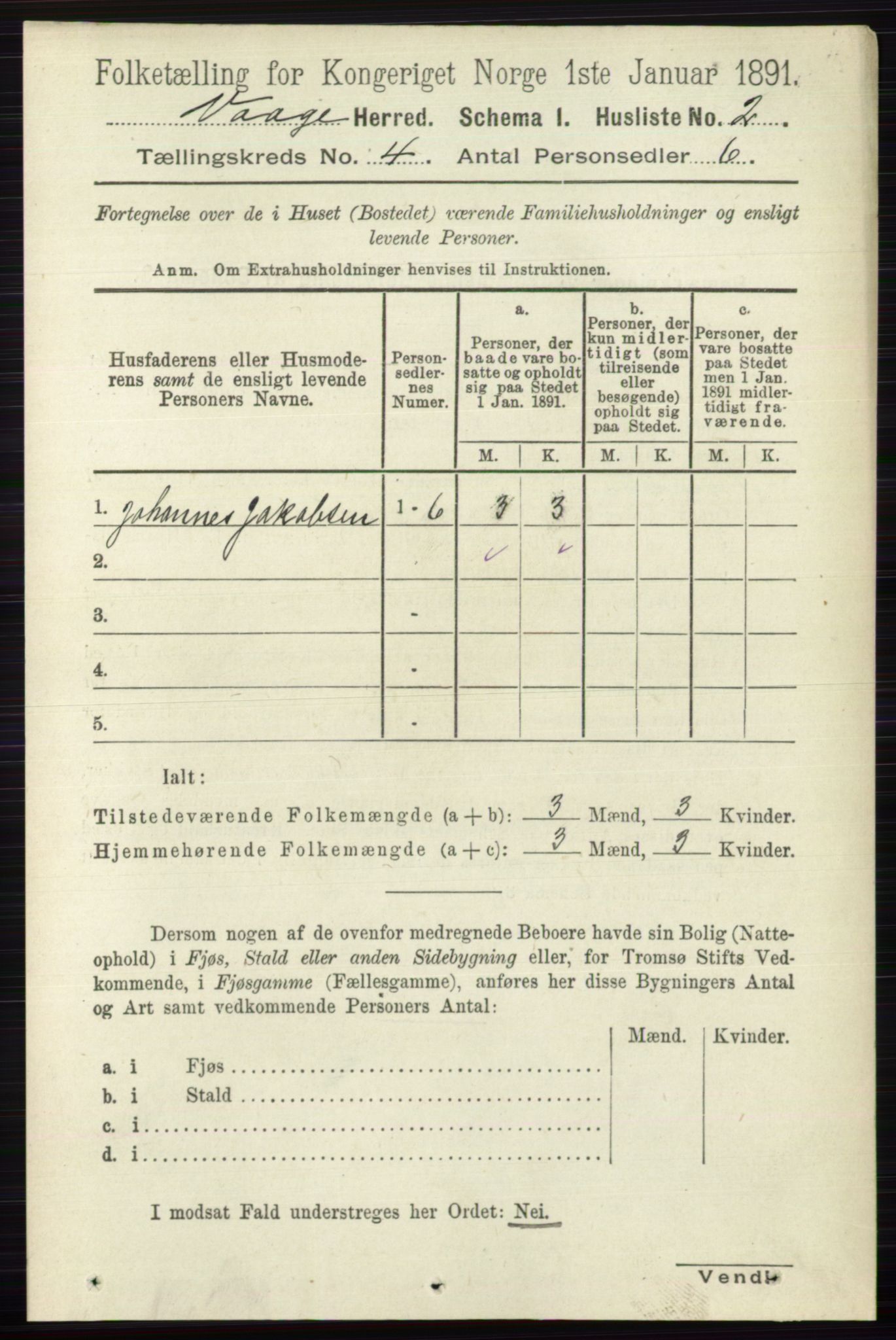 RA, 1891 census for 0515 Vågå, 1891, p. 2666