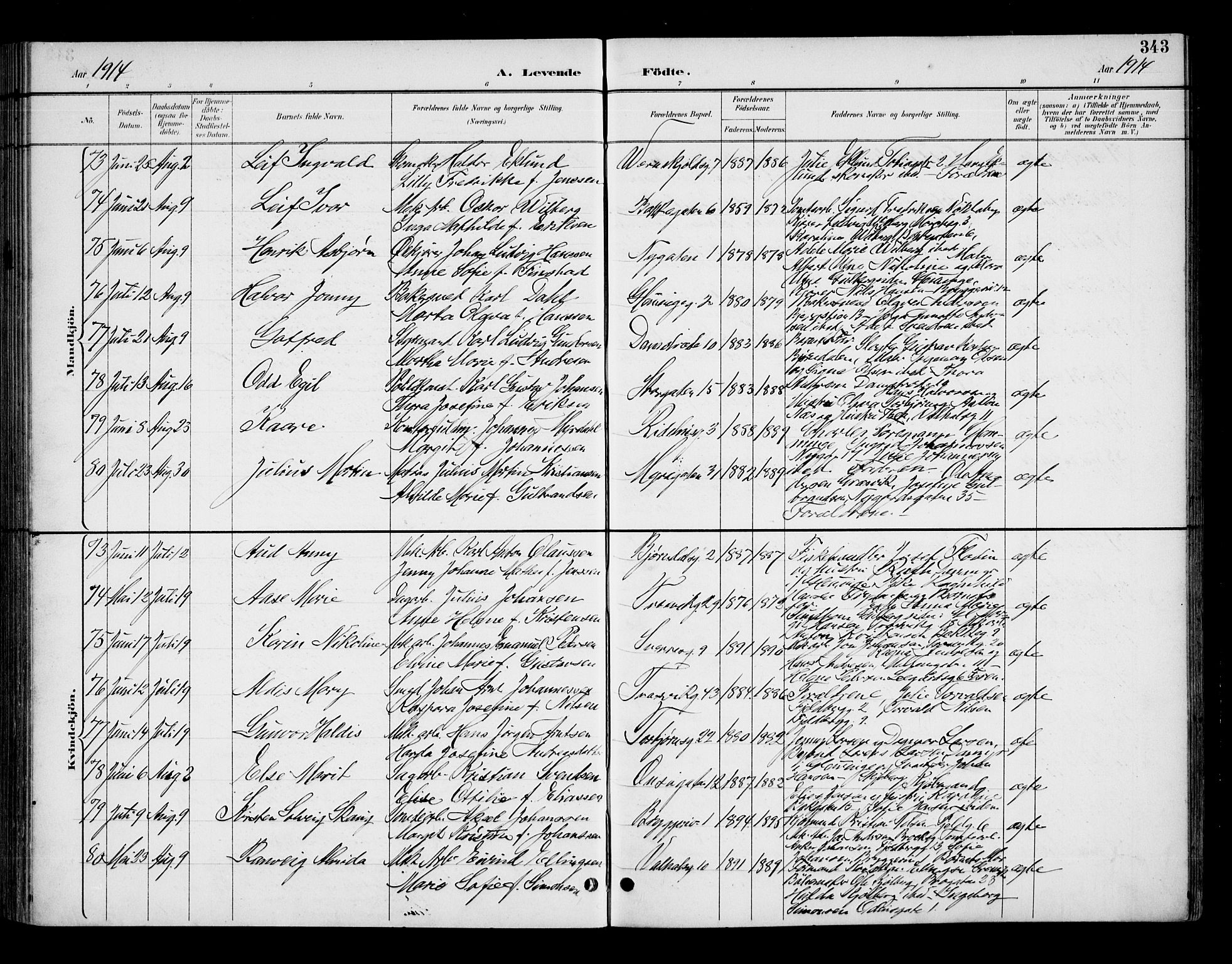 Fredrikstad domkirkes prestekontor Kirkebøker, AV/SAO-A-10906/G/Ga/L0002: Parish register (copy) no. 2, 1894-1918, p. 343