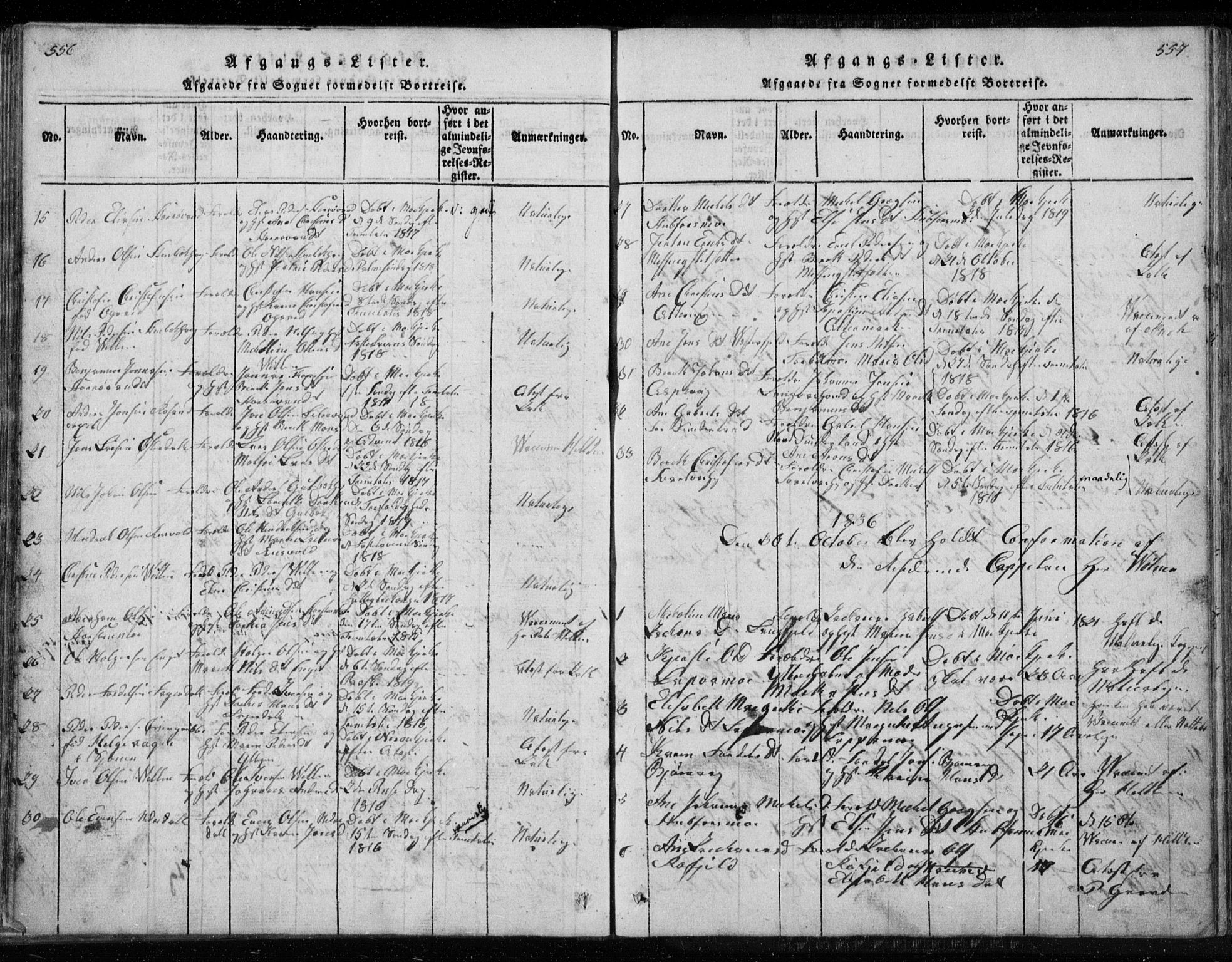 Ministerialprotokoller, klokkerbøker og fødselsregistre - Nordland, AV/SAT-A-1459/827/L0412: Parish register (copy) no. 827C01, 1820-1841, p. 556-557