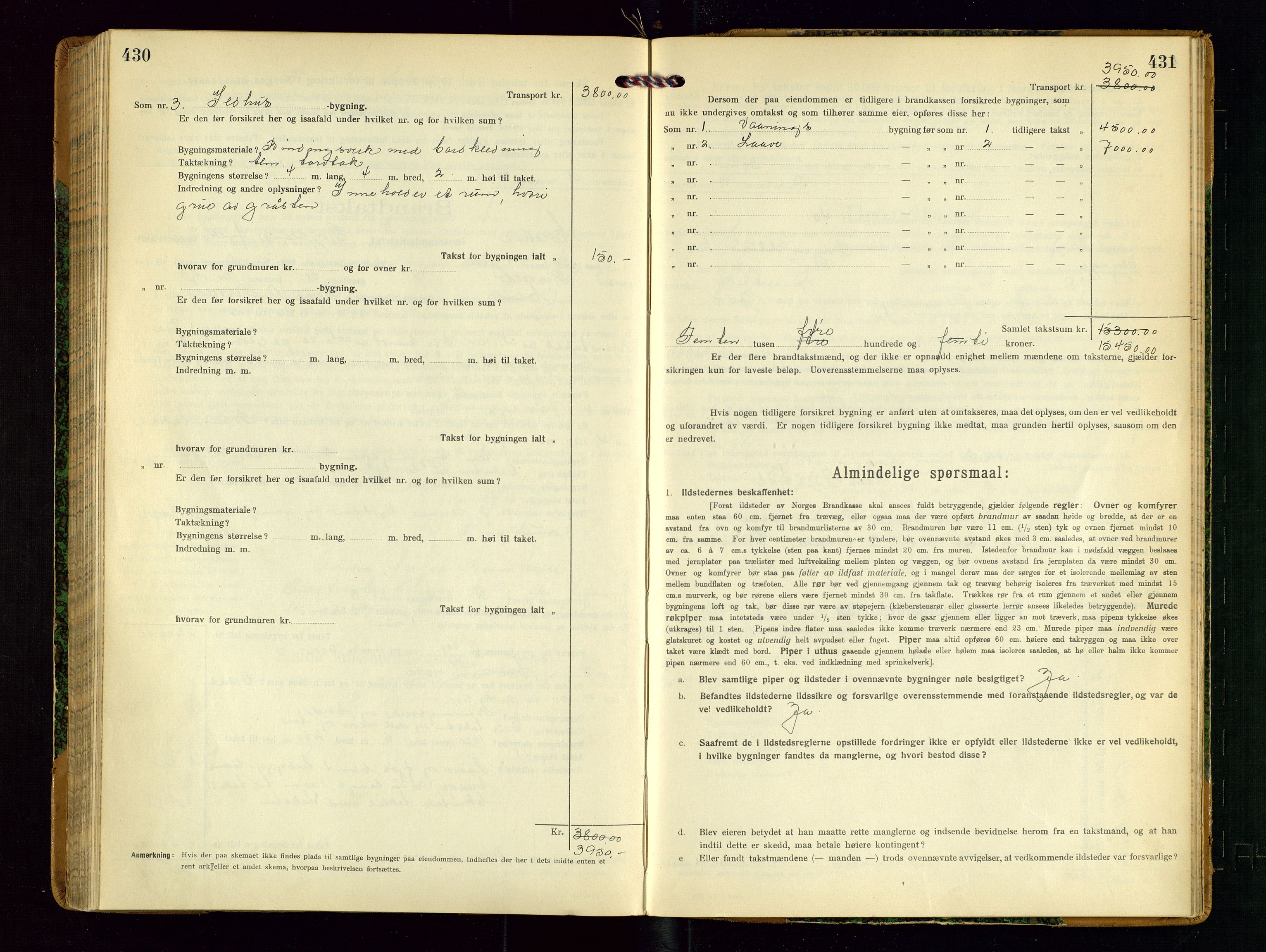 Sauda lensmannskontor, SAST/A-100177/Gob/L0002: Branntakstprotokoll - skjematakst, 1916-1928, p. 430-431
