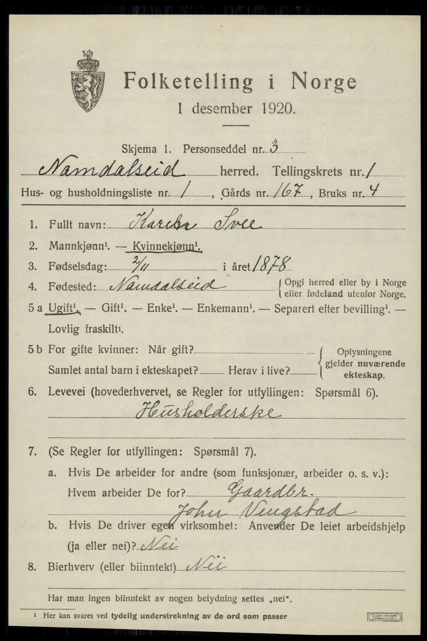 SAT, 1920 census for Namdalseid, 1920, p. 526