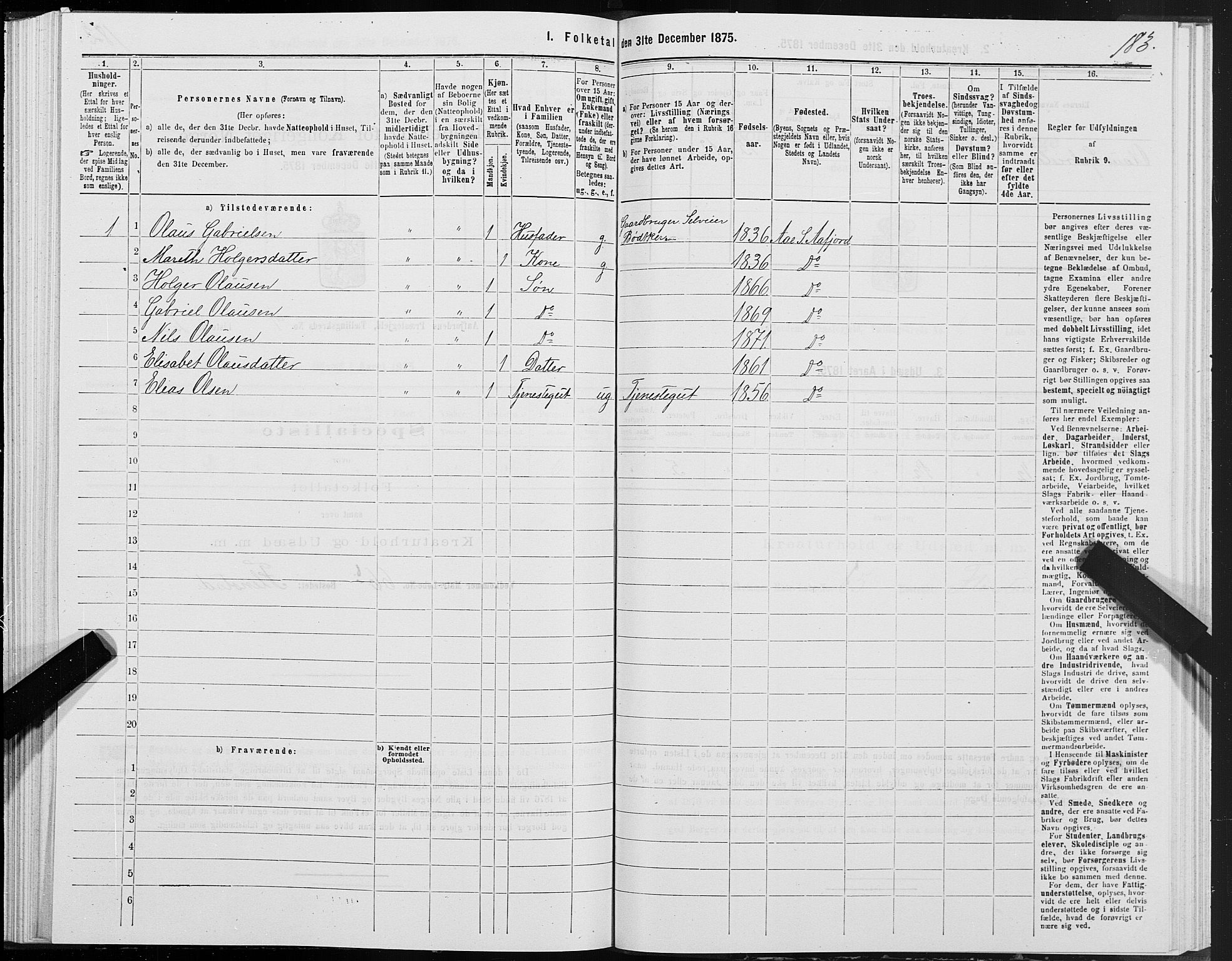 SAT, 1875 census for 1630P Aafjorden, 1875, p. 2183