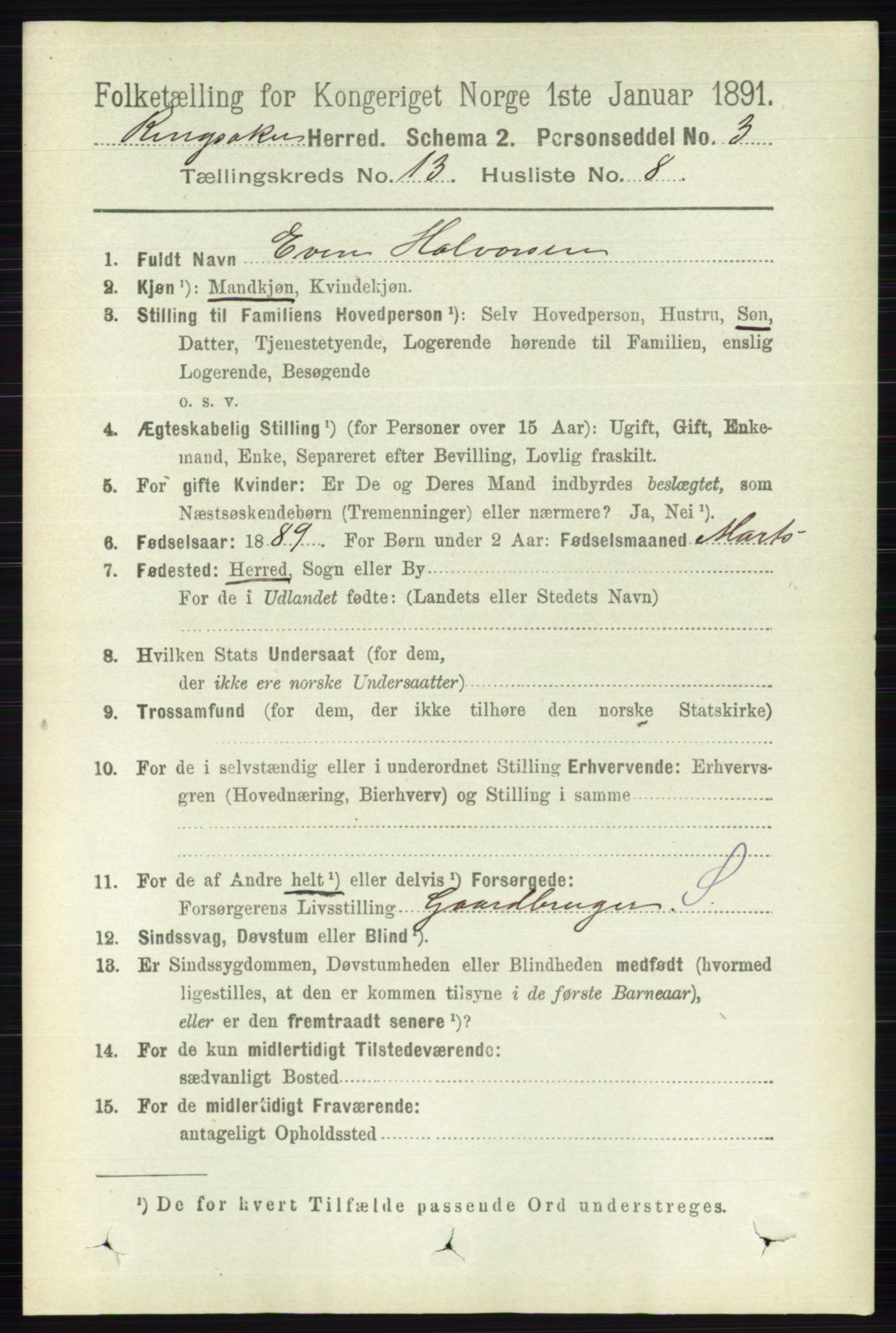 RA, 1891 census for 0412 Ringsaker, 1891, p. 7249