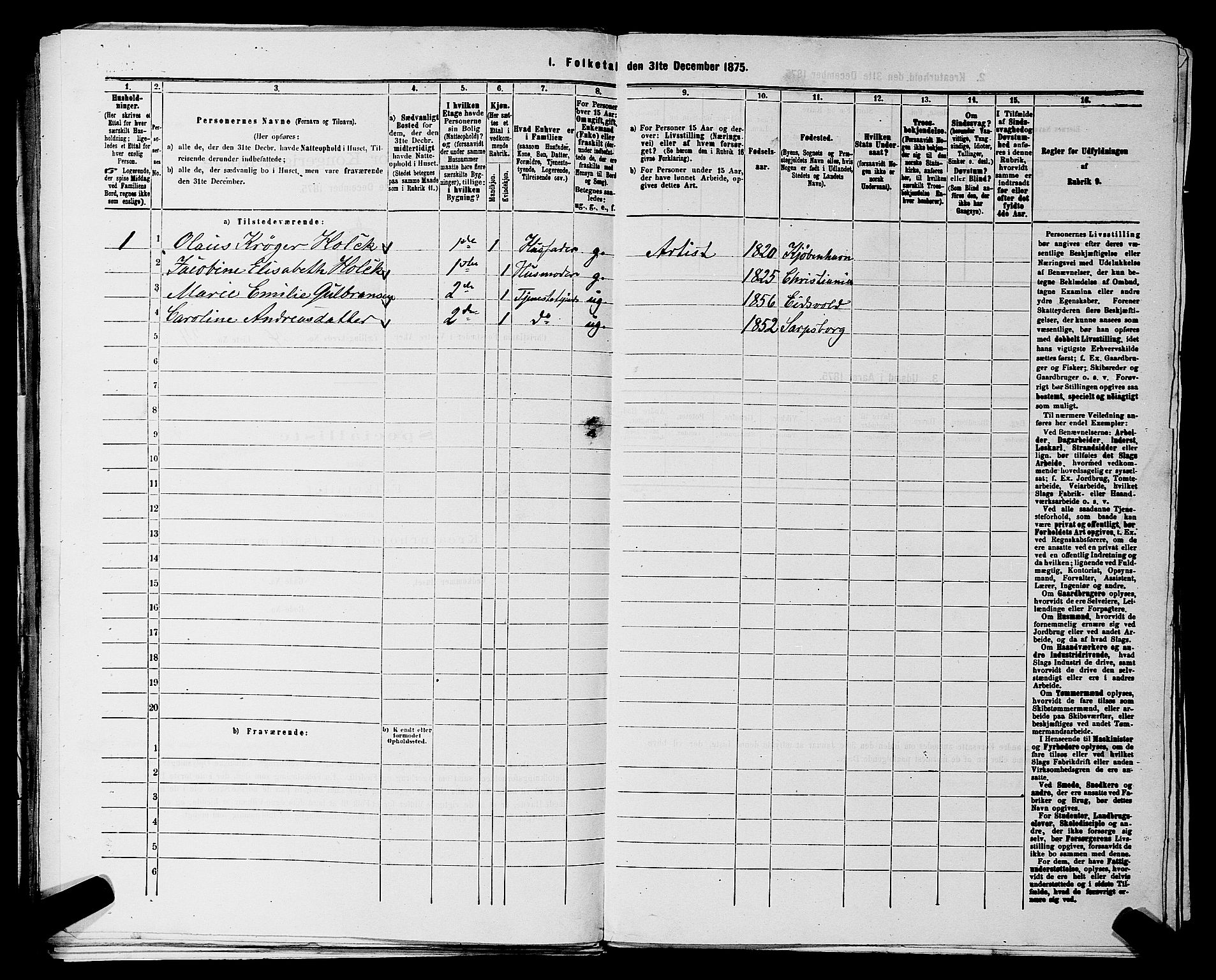 RA, 1875 census for 0218aP Vestre Aker, 1875, p. 2311