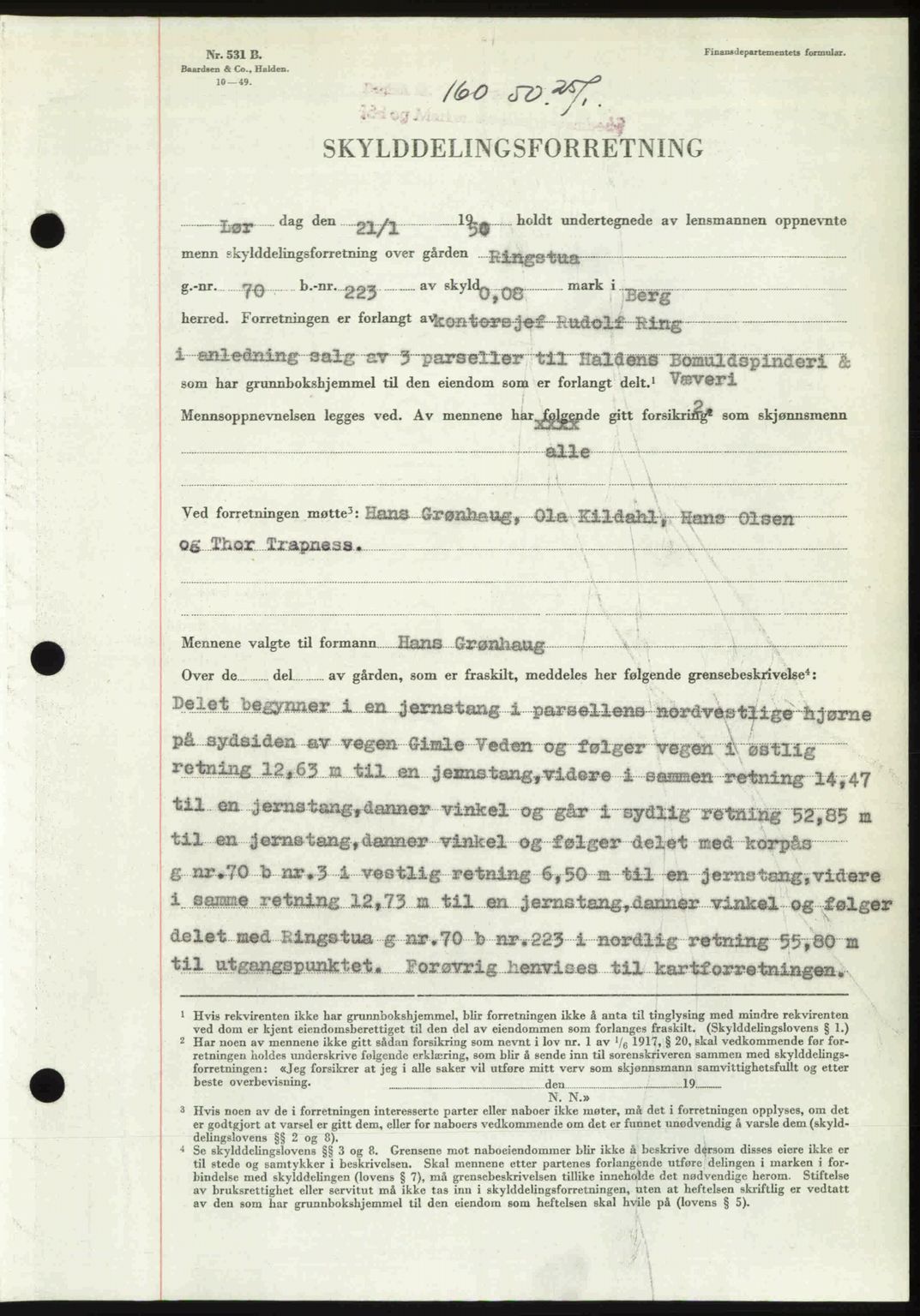 Idd og Marker sorenskriveri, AV/SAO-A-10283/G/Gb/Gbb/L0013: Mortgage book no. A13, 1949-1950, Diary no: : 160/1950