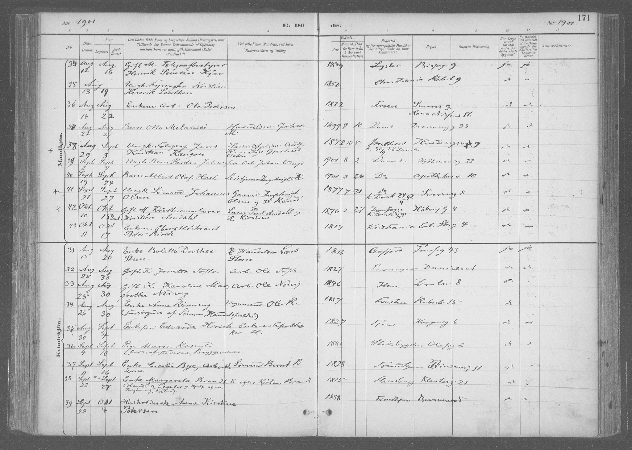 Ministerialprotokoller, klokkerbøker og fødselsregistre - Sør-Trøndelag, SAT/A-1456/601/L0064: Parish register (official) no. 601A31, 1891-1911, p. 171