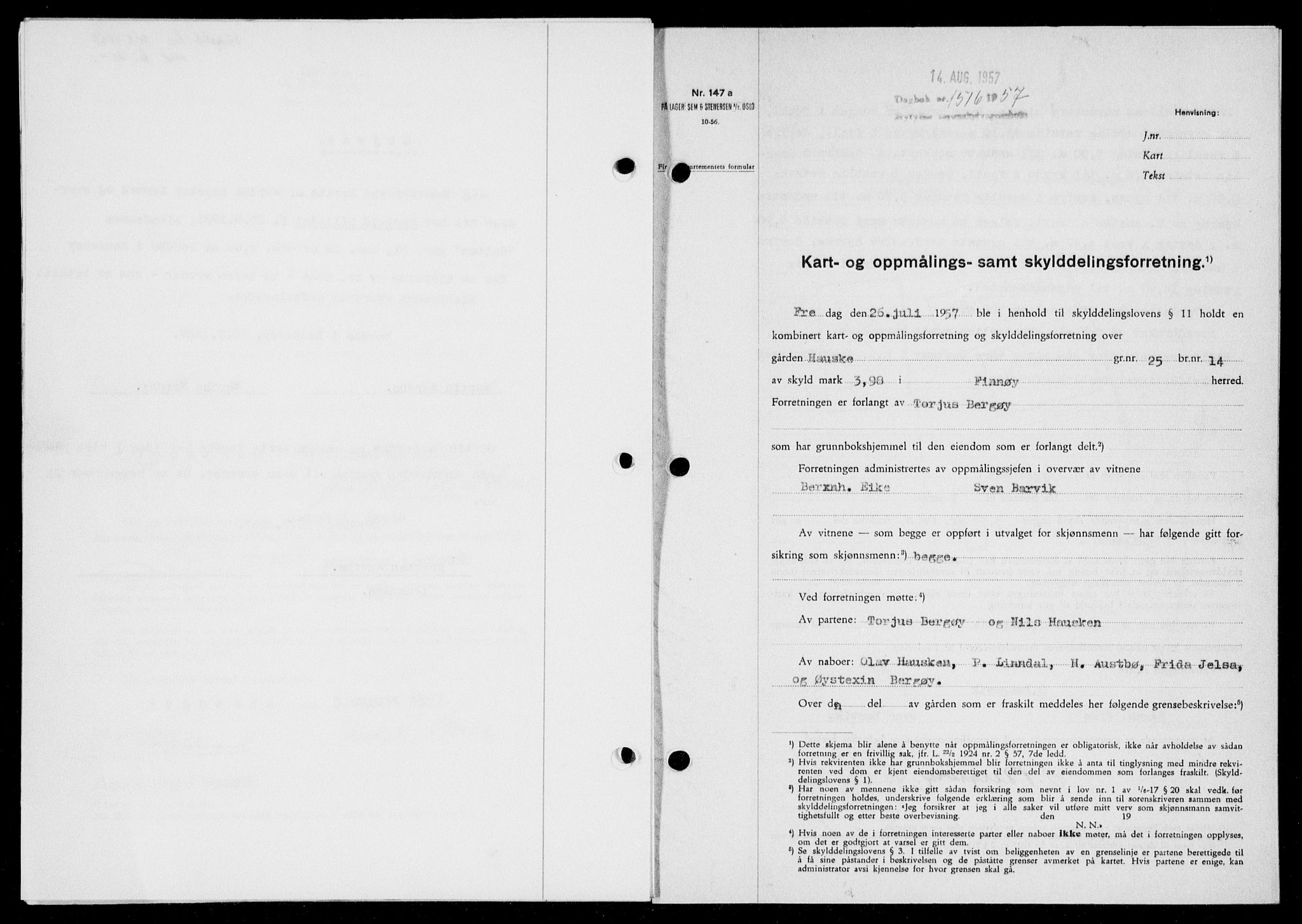 Ryfylke tingrett, SAST/A-100055/001/II/IIB/L0139: Mortgage book no. 118, 1957-1957, Diary no: : 1516/1957