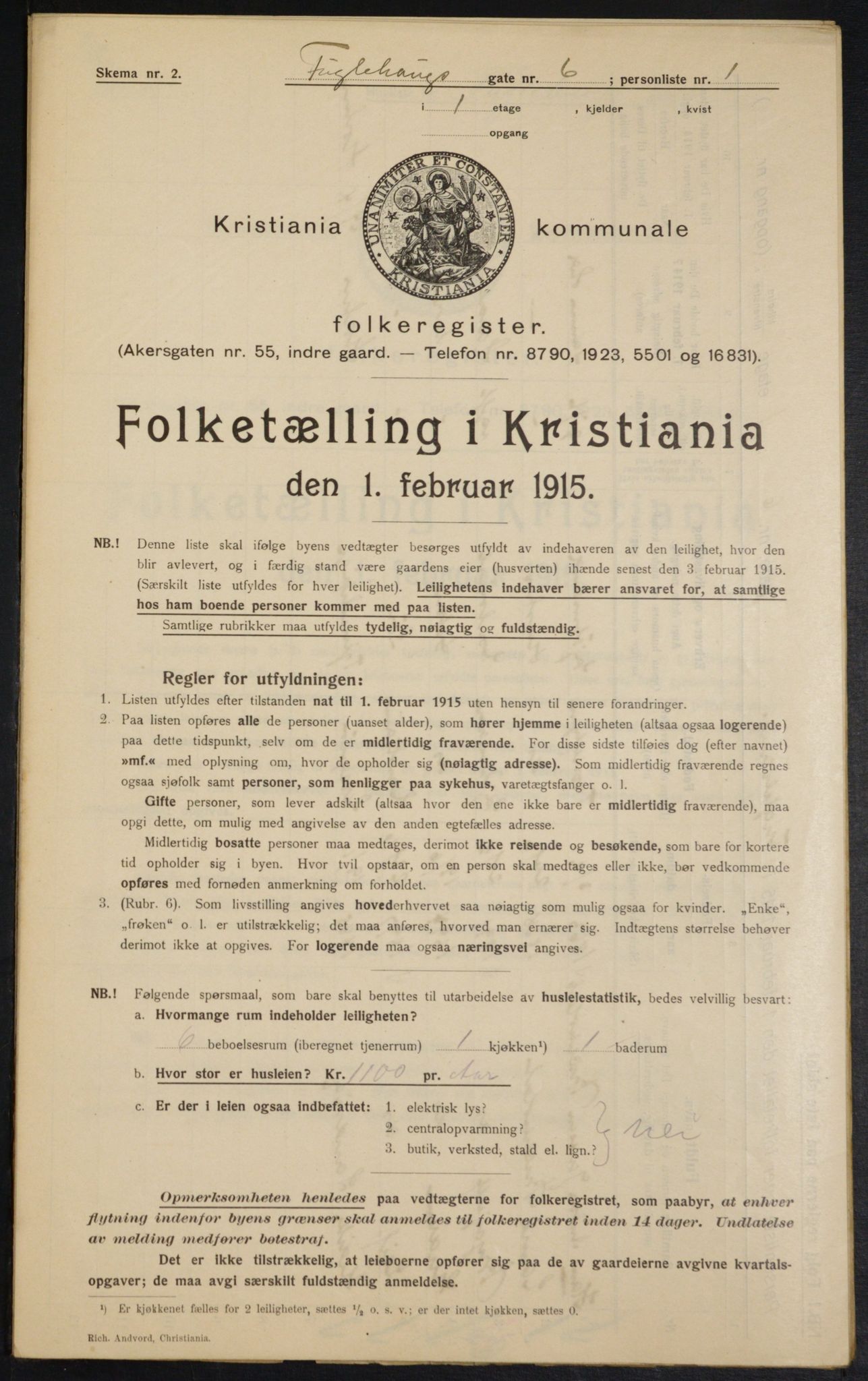 OBA, Municipal Census 1915 for Kristiania, 1915, p. 28043