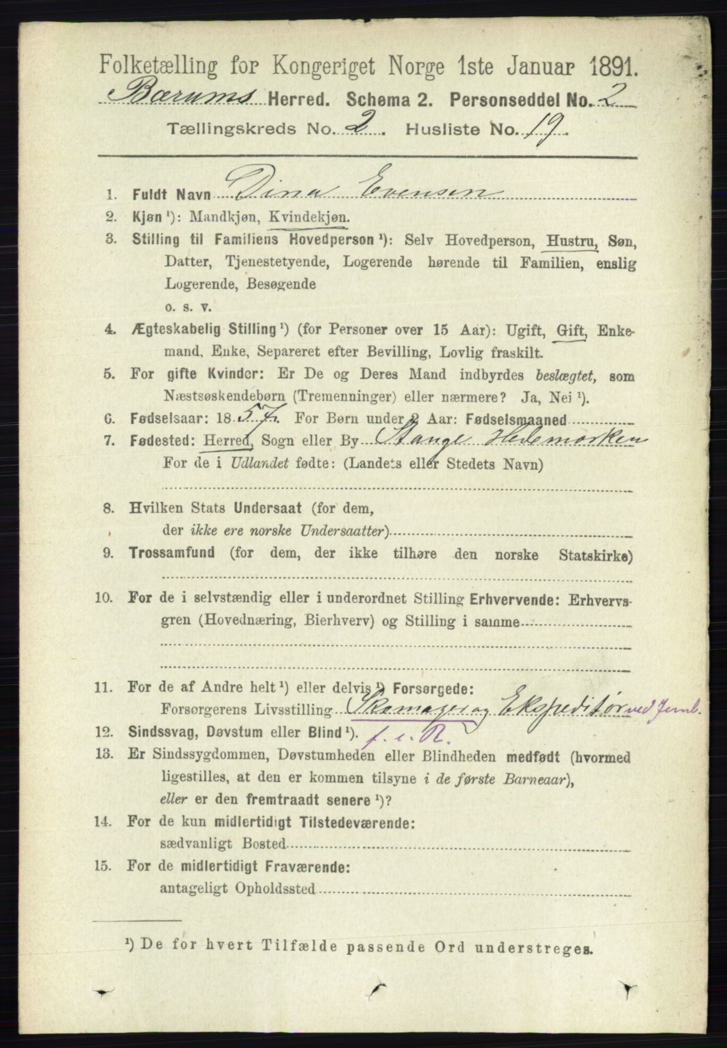 RA, 1891 census for 0219 Bærum, 1891, p. 1237