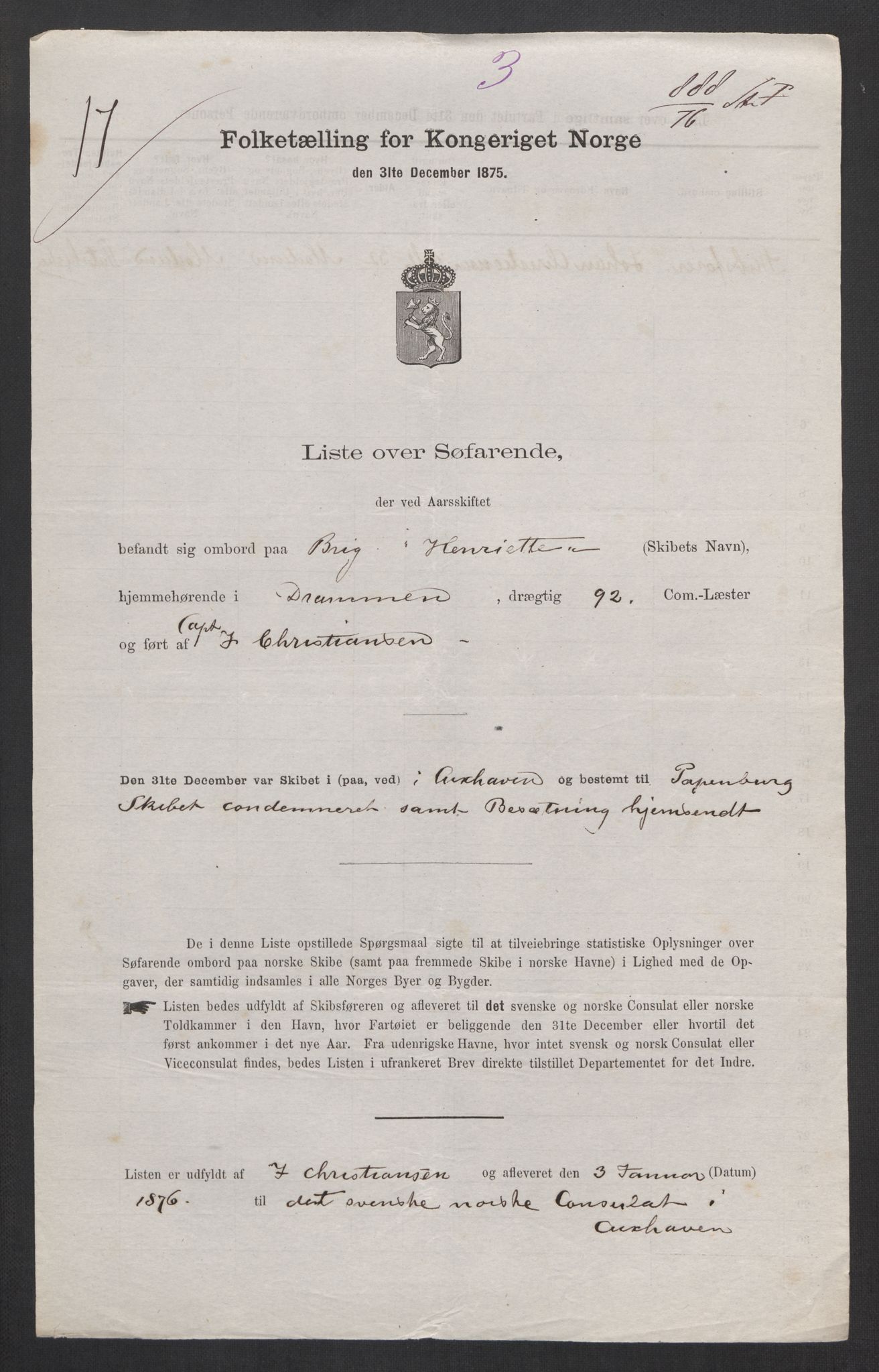 RA, 1875 census, lists of crew on ships: Ships in ports abroad, 1875, p. 235