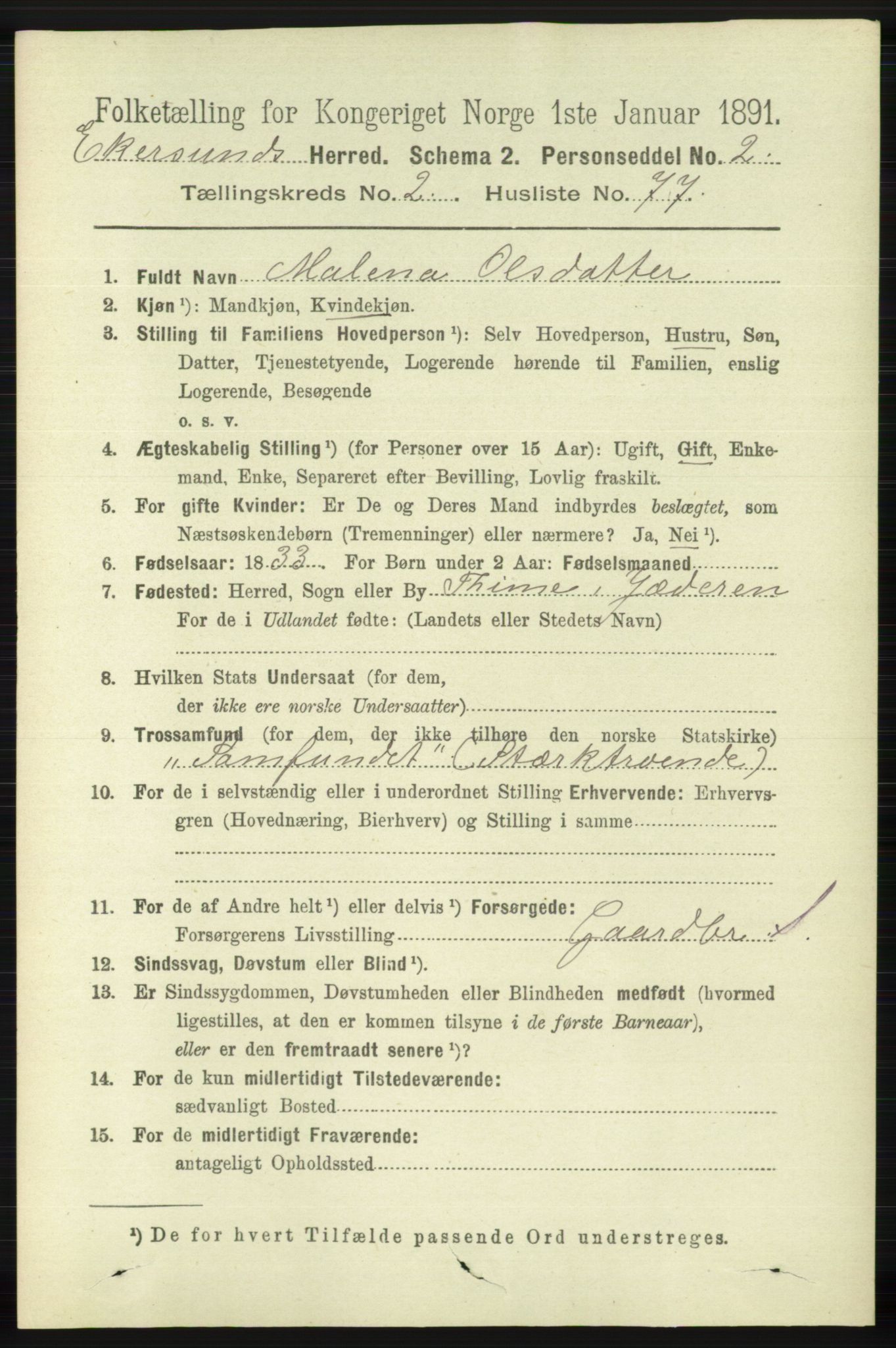 RA, 1891 census for 1116 Eigersund herred, 1891, p. 896