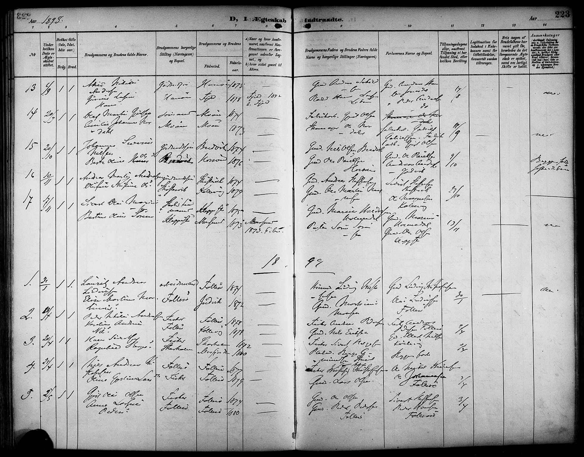 Askøy Sokneprestembete, AV/SAB-A-74101/H/Ha/Haa/Haab/L0002: Parish register (official) no. B 2, 1889-1902, p. 223