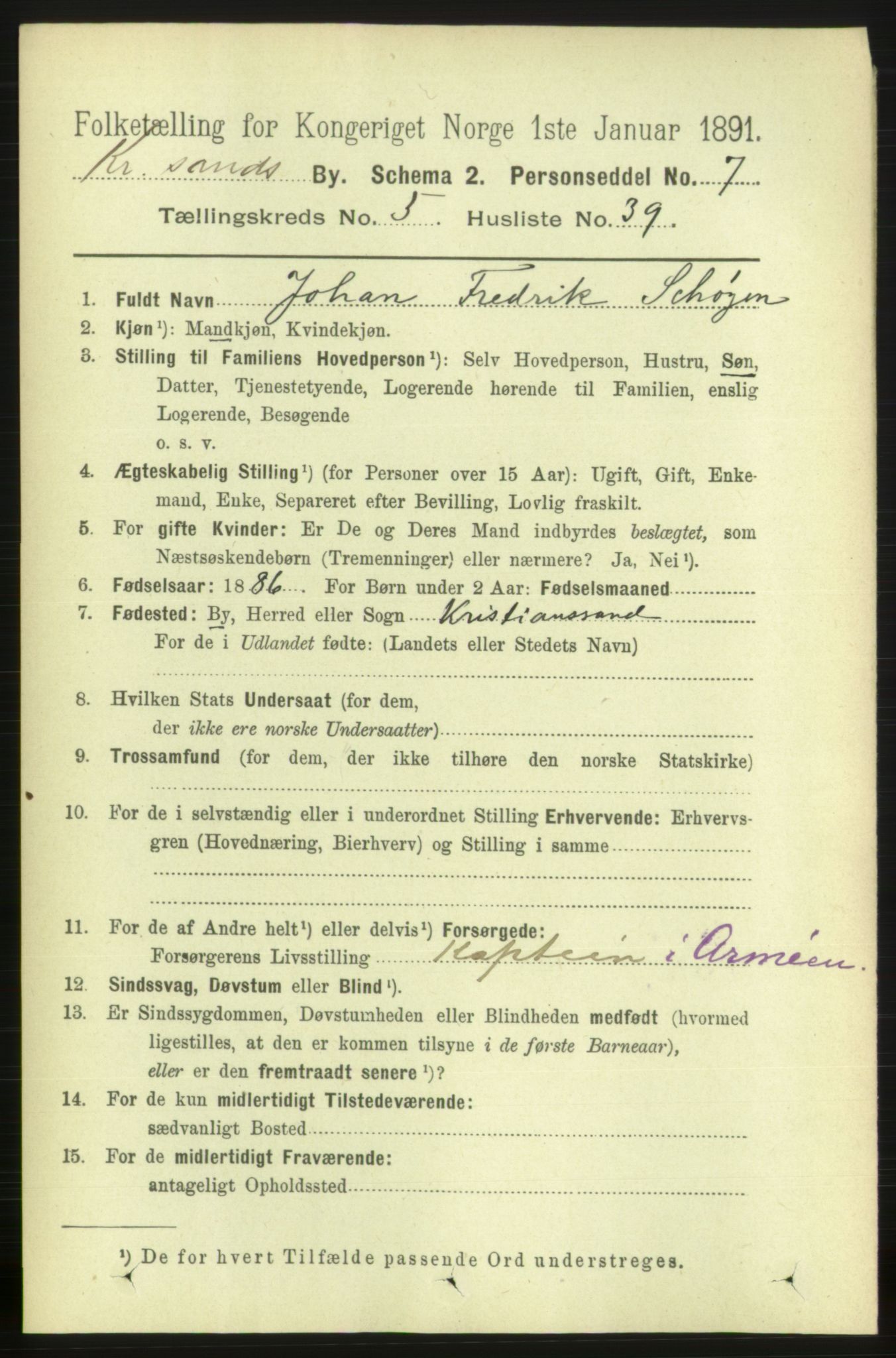 RA, 1891 census for 1001 Kristiansand, 1891, p. 4355