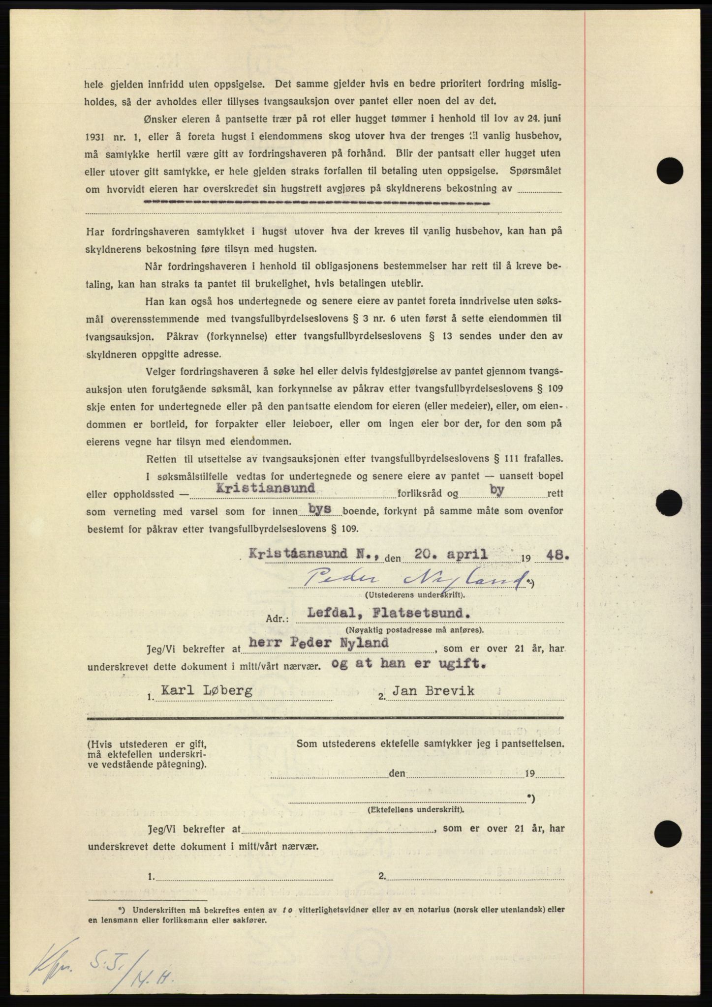 Nordmøre sorenskriveri, AV/SAT-A-4132/1/2/2Ca: Mortgage book no. B98, 1948-1948, Diary no: : 878/1948